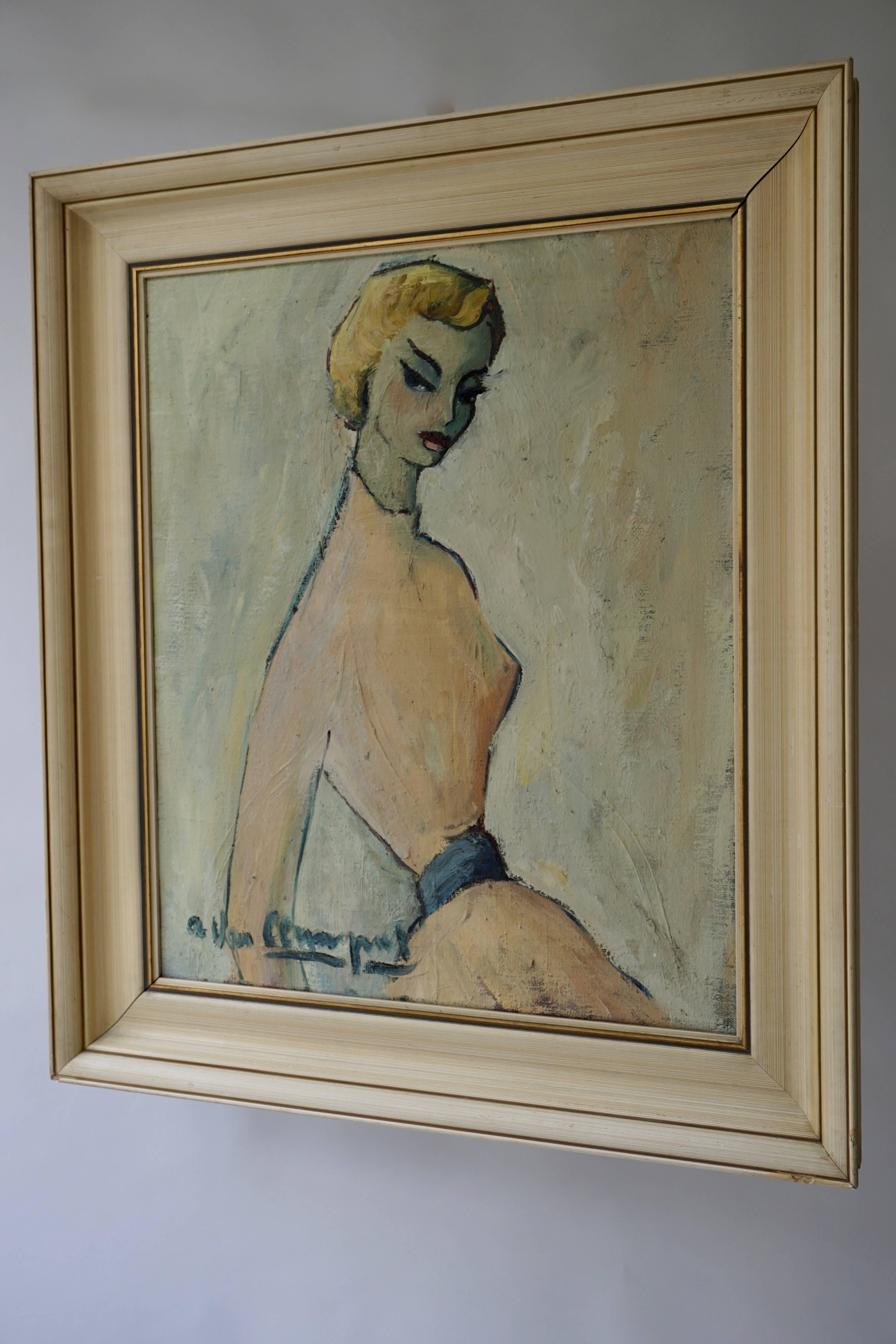 20th Century Painting of a Woman by a Van Leemput