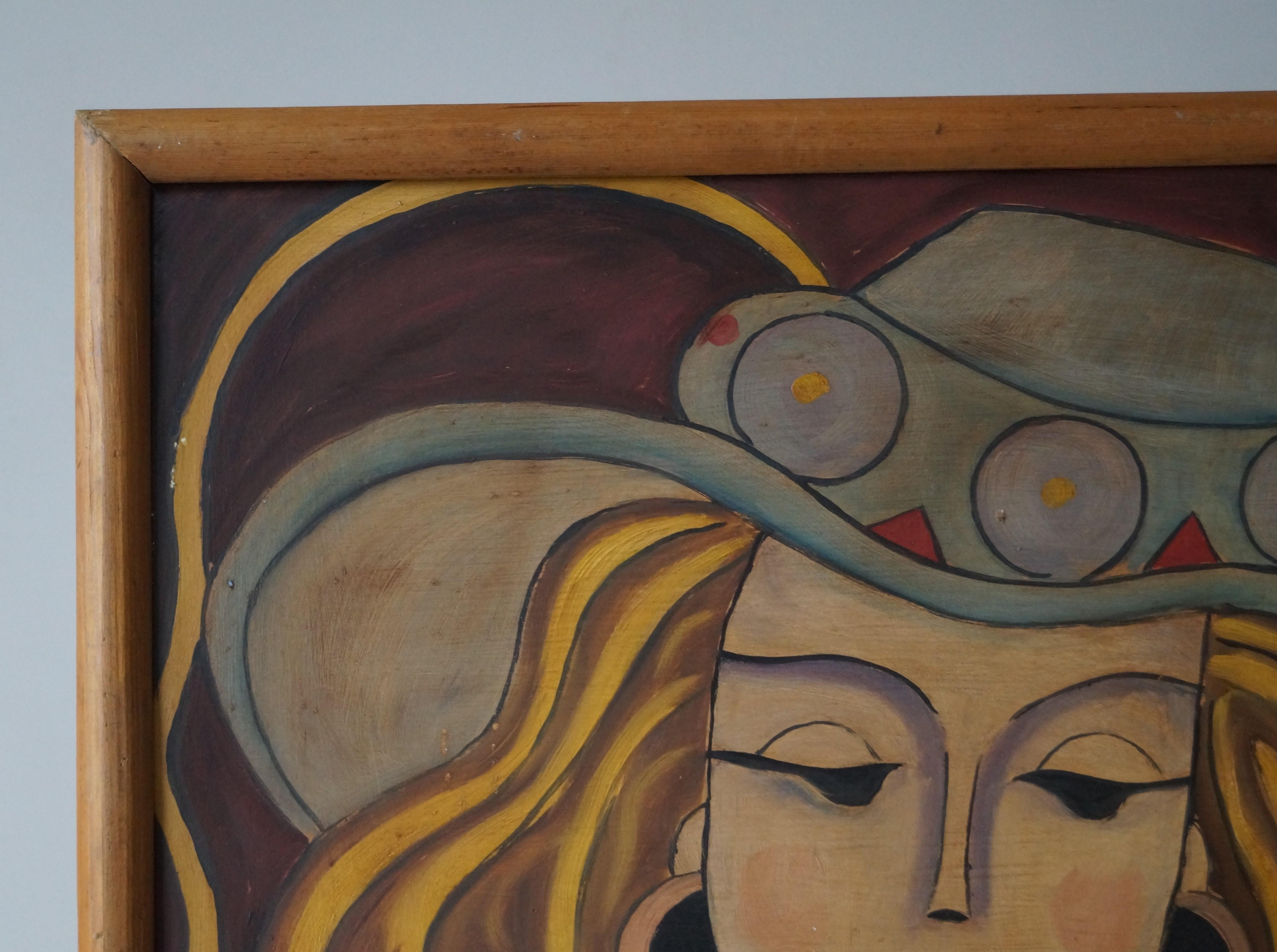 Painting of a woman in a hat by Hugó Scheiber, oil on Isorel board, 1930s For Sale 2