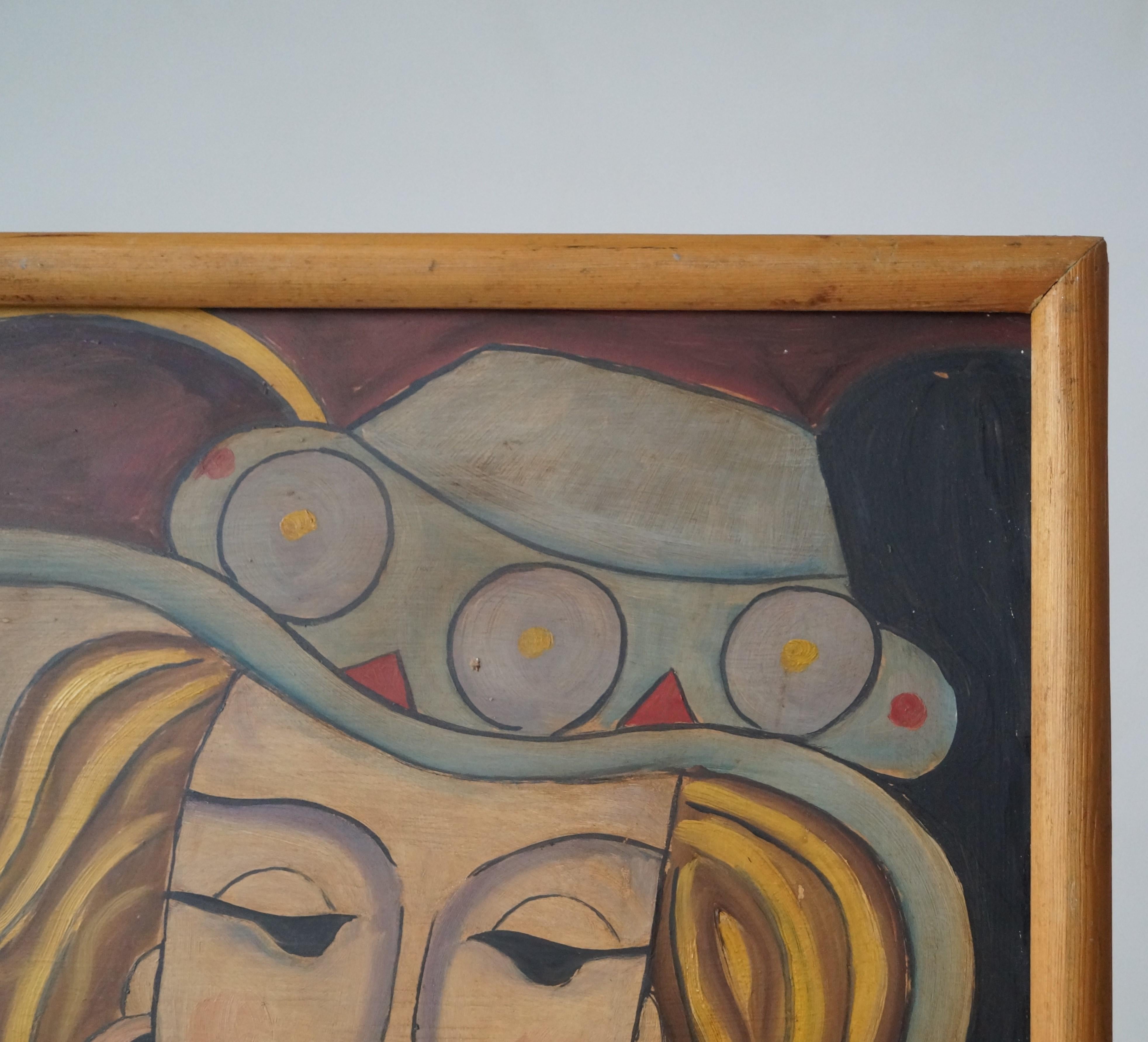 Painting of a woman in a hat by Hugó Scheiber, oil on Isorel board, 1930s In Good Condition For Sale In EVERDINGEN, NL