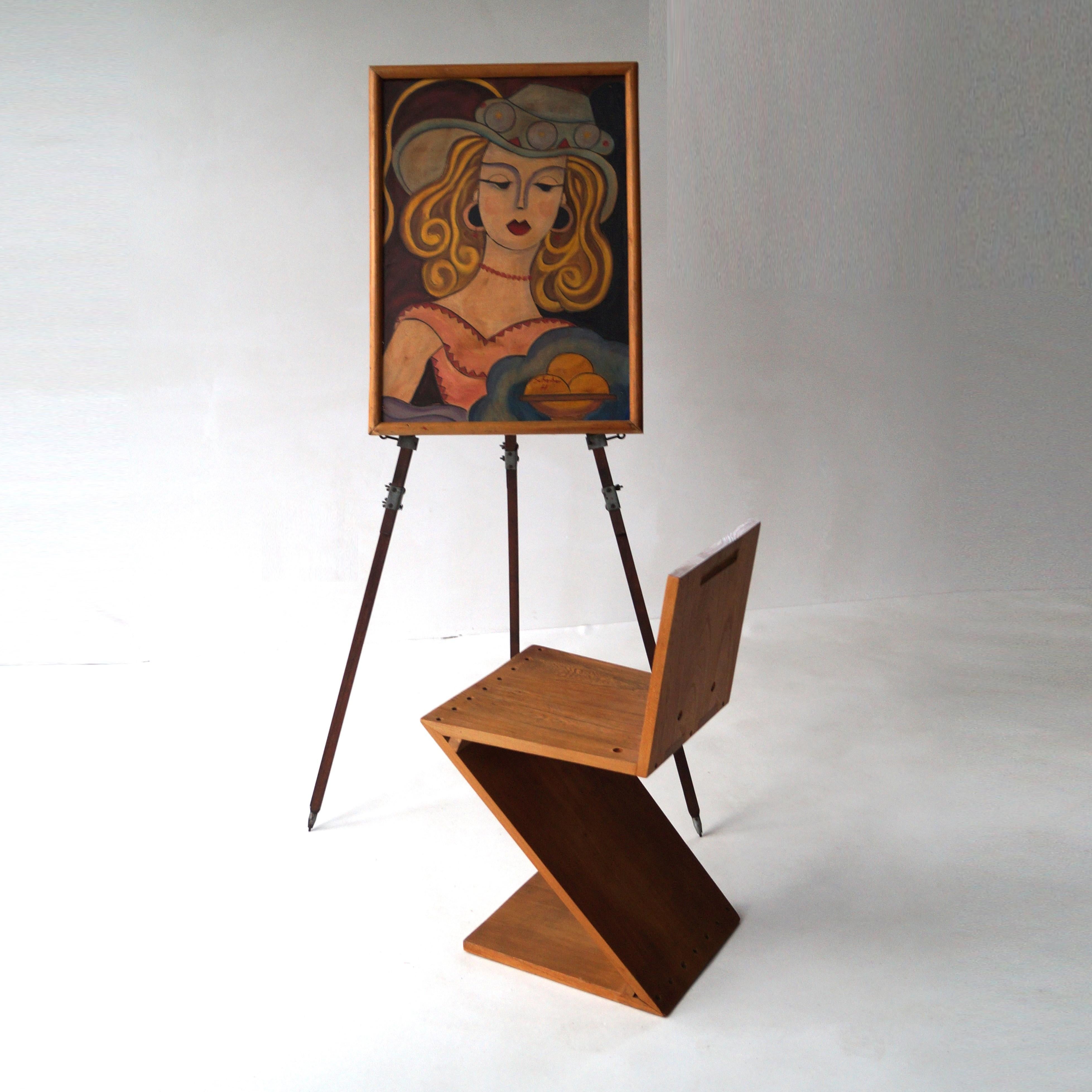 Painting of a woman in a hat by Hugó Scheiber, oil on Isorel board, 1930s For Sale 2