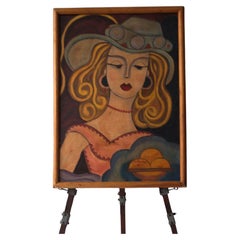 Painting of a woman in a hat by Hugo Scheiber, oil on board, 1930s