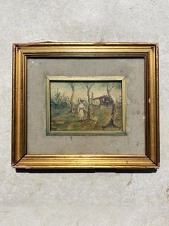 Peinture d'une femme dans un paysage, France, début du 20e siècle