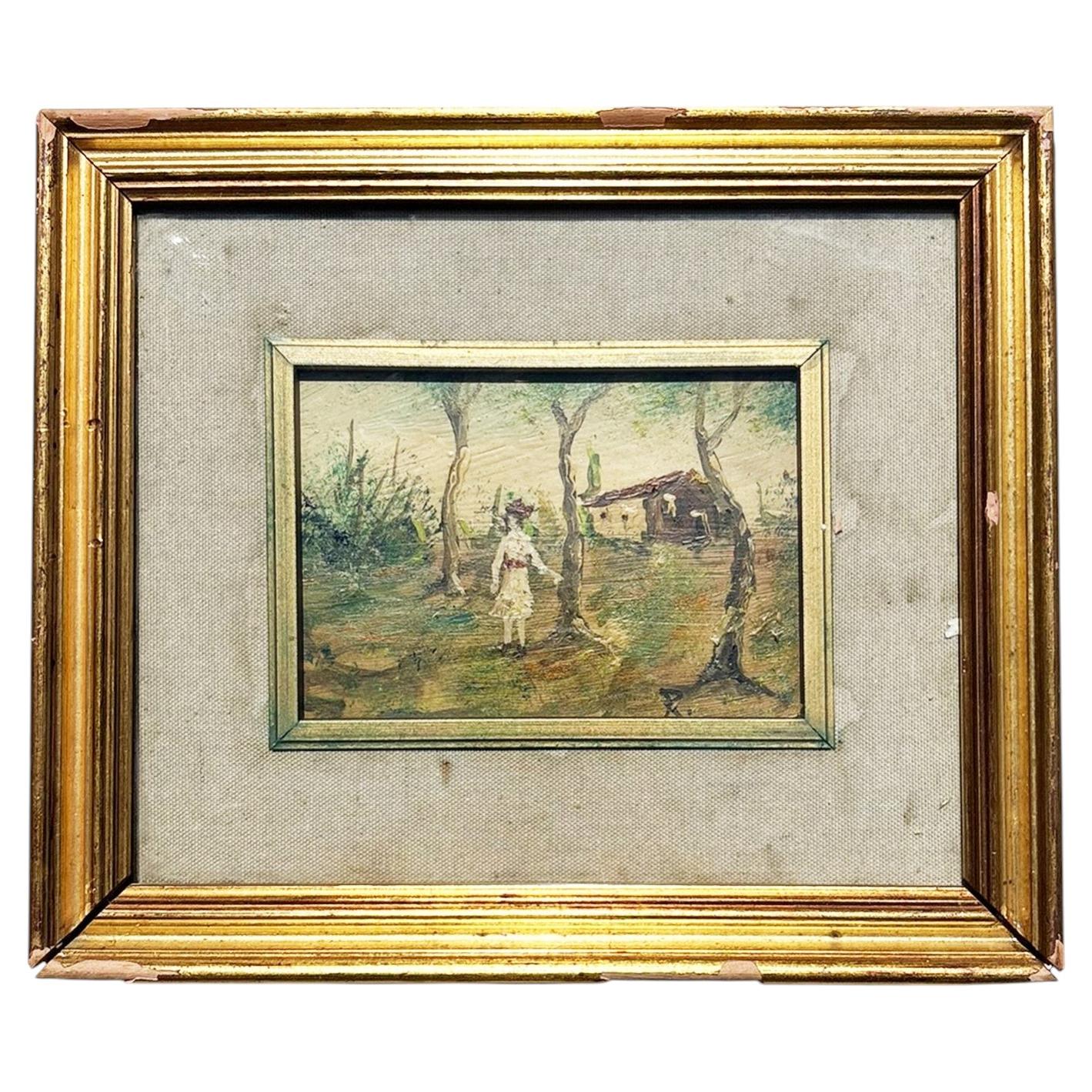 Painting of a Woman in a Landscape, France, Early 20th Century