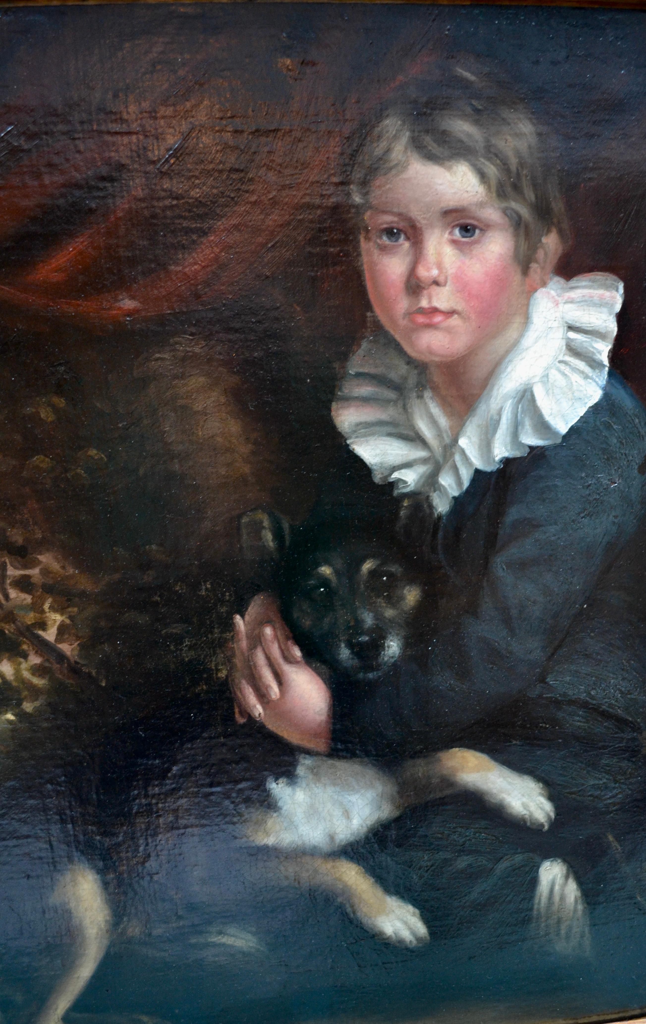 19th Century Painting of a Young Boy with His Dog after Henry Raeburn For Sale