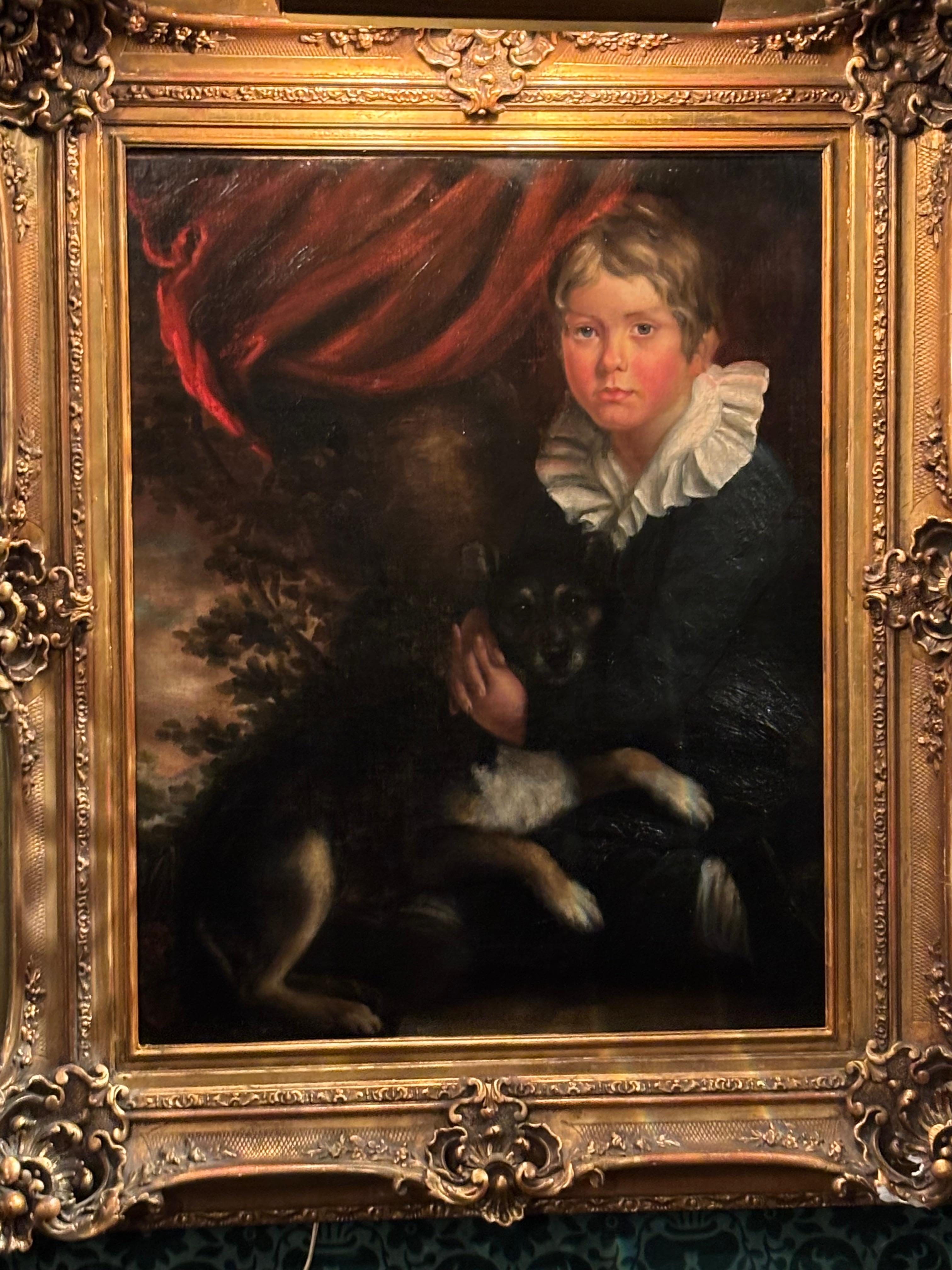Painting of a Young Boy with His Dog after Henry Raeburn For Sale 2