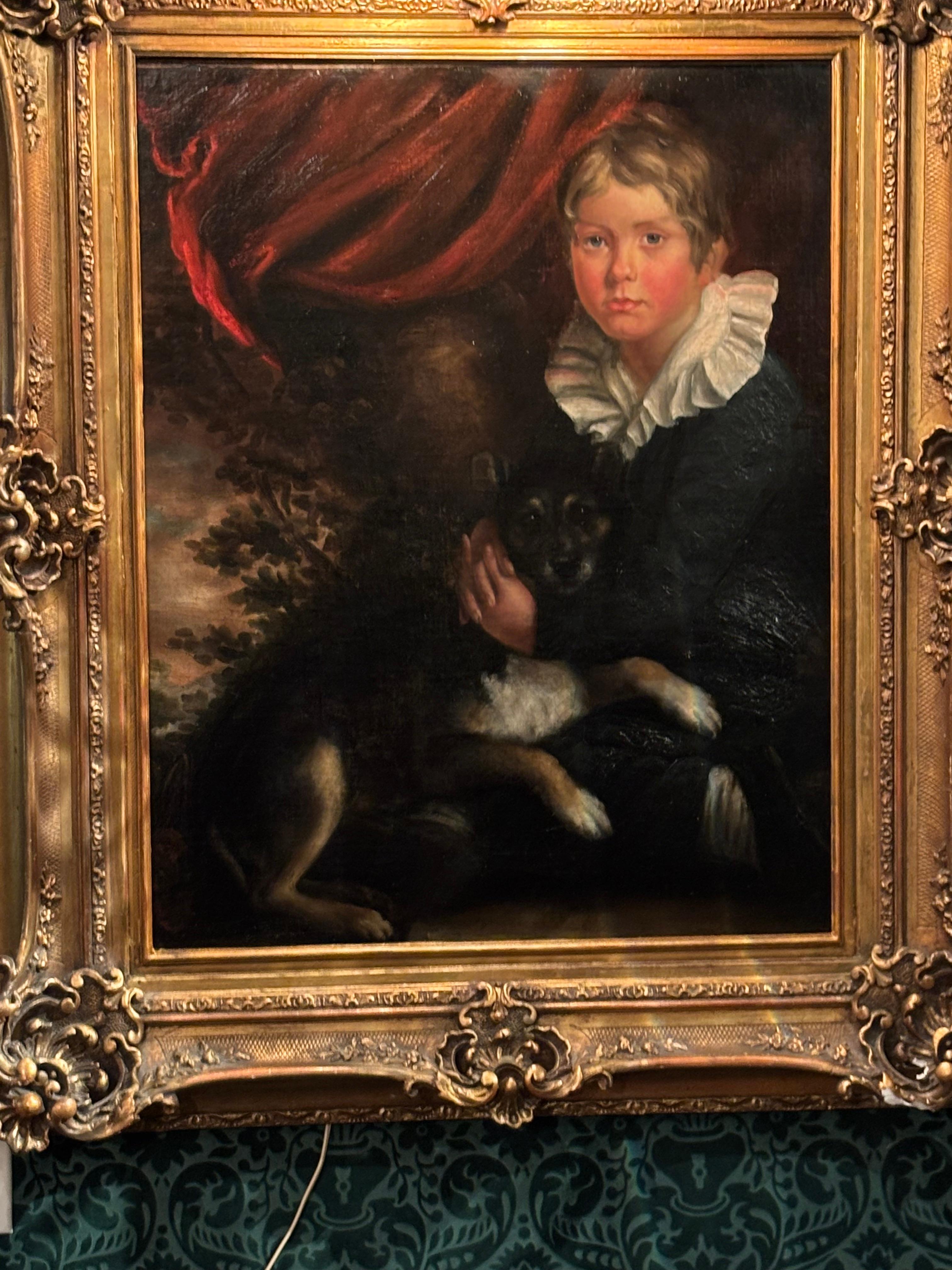 Painting of a Young Boy with His Dog after Henry Raeburn For Sale 4