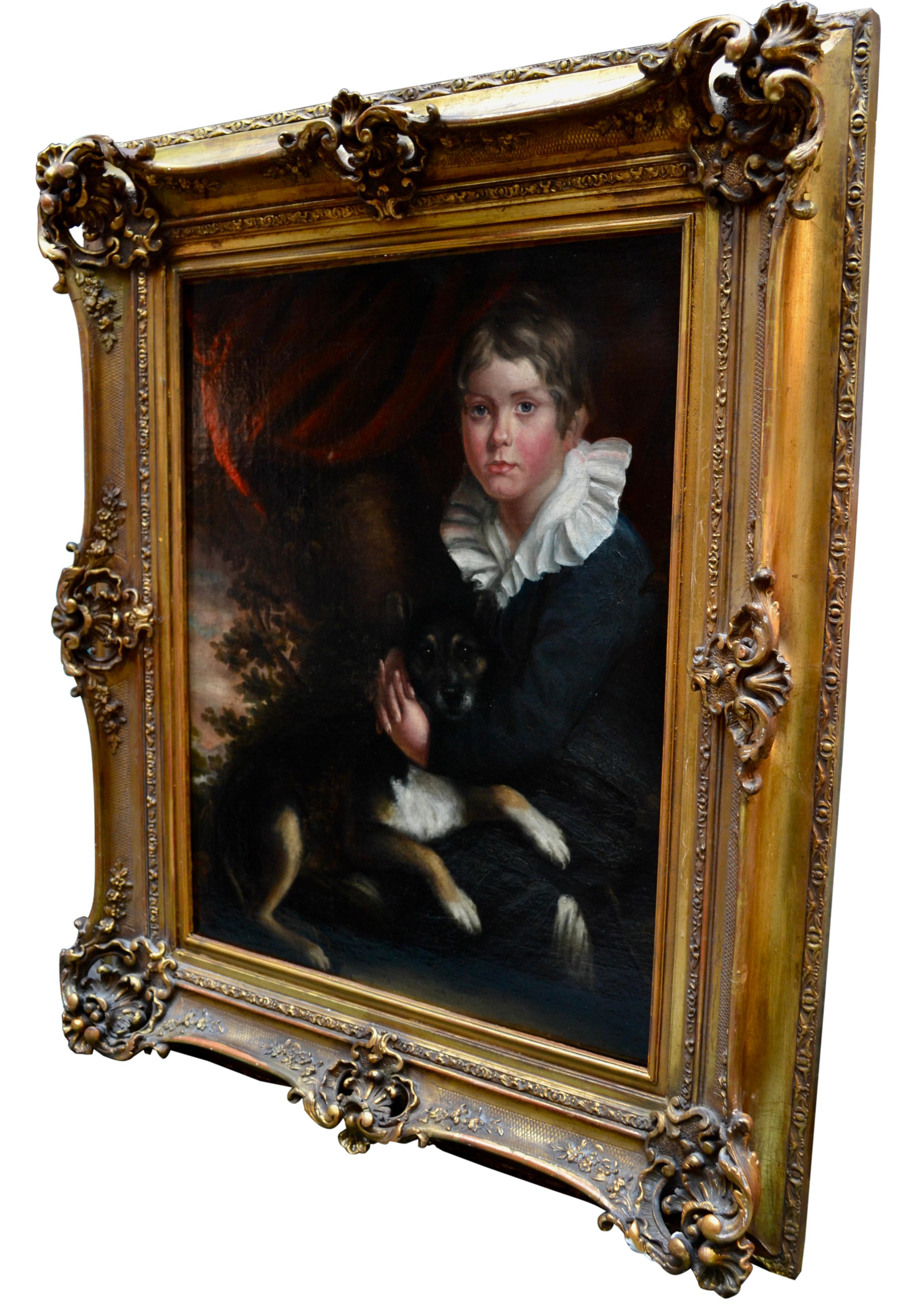 Romantique Peinture d'un jeune garçon avec son chien d'après Henry Raeburn en vente