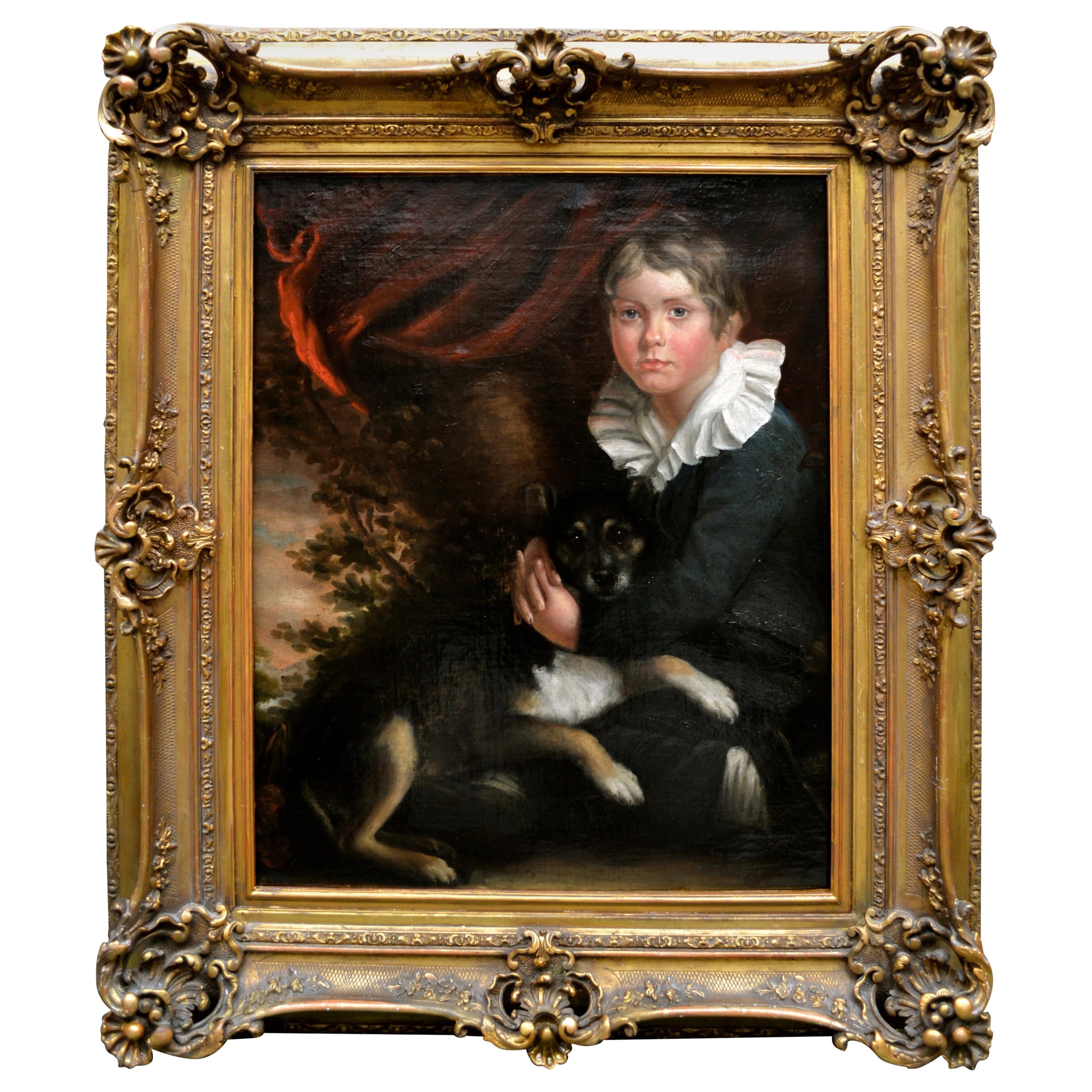 Painting of a Young Boy with His Dog after Henry Raeburn