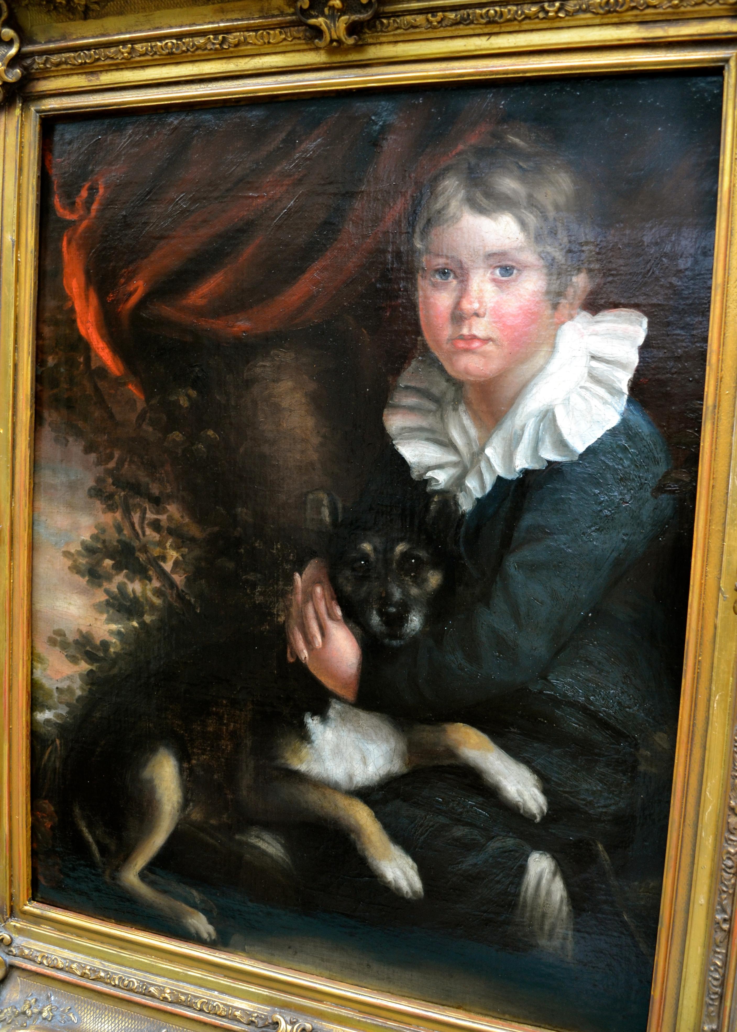 Scottish Painting of a Young Boy with His Dog after Henry Raeburn For Sale