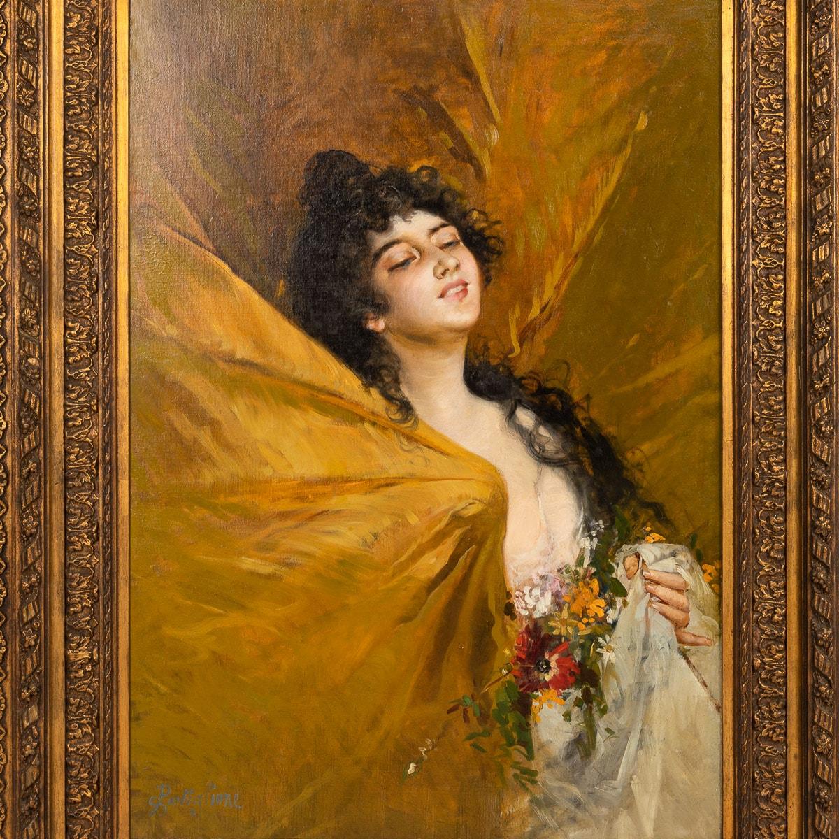 Italian Painting of a Young Lady Signed Salvatore Postiglione, Italy, '1812-1881' For Sale