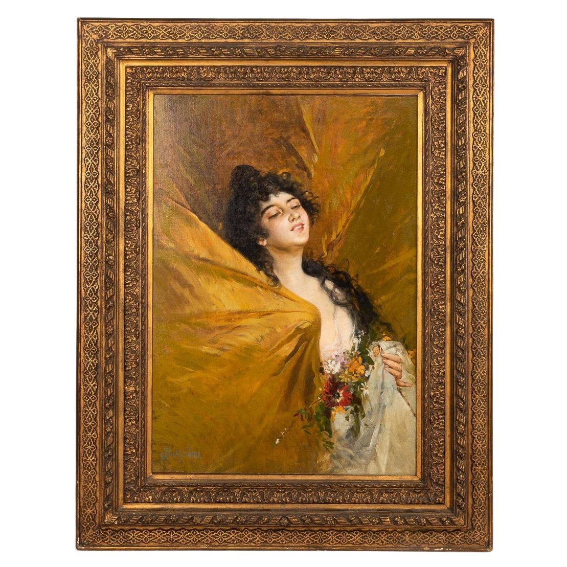 Painting of a Young Lady Signed Salvatore Postiglione, Italy, '1812-1881' For Sale