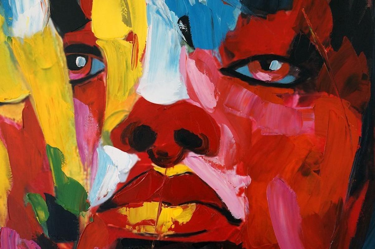 Pittura del volto di una giovane donna, pittura acrilica, XXI secolo.

Pittura del volto di una giovane donna con colori acrilici, arte moderna, 21° secolo.

H. H. 100 cm, L. 75 cm, P. 3,5 cm.