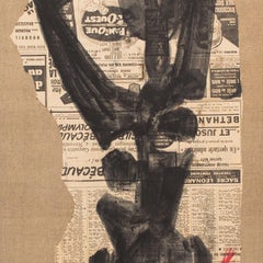 Painting of an Abstract Female Body in Oil on Newspaper by Antonio Guansé 1963