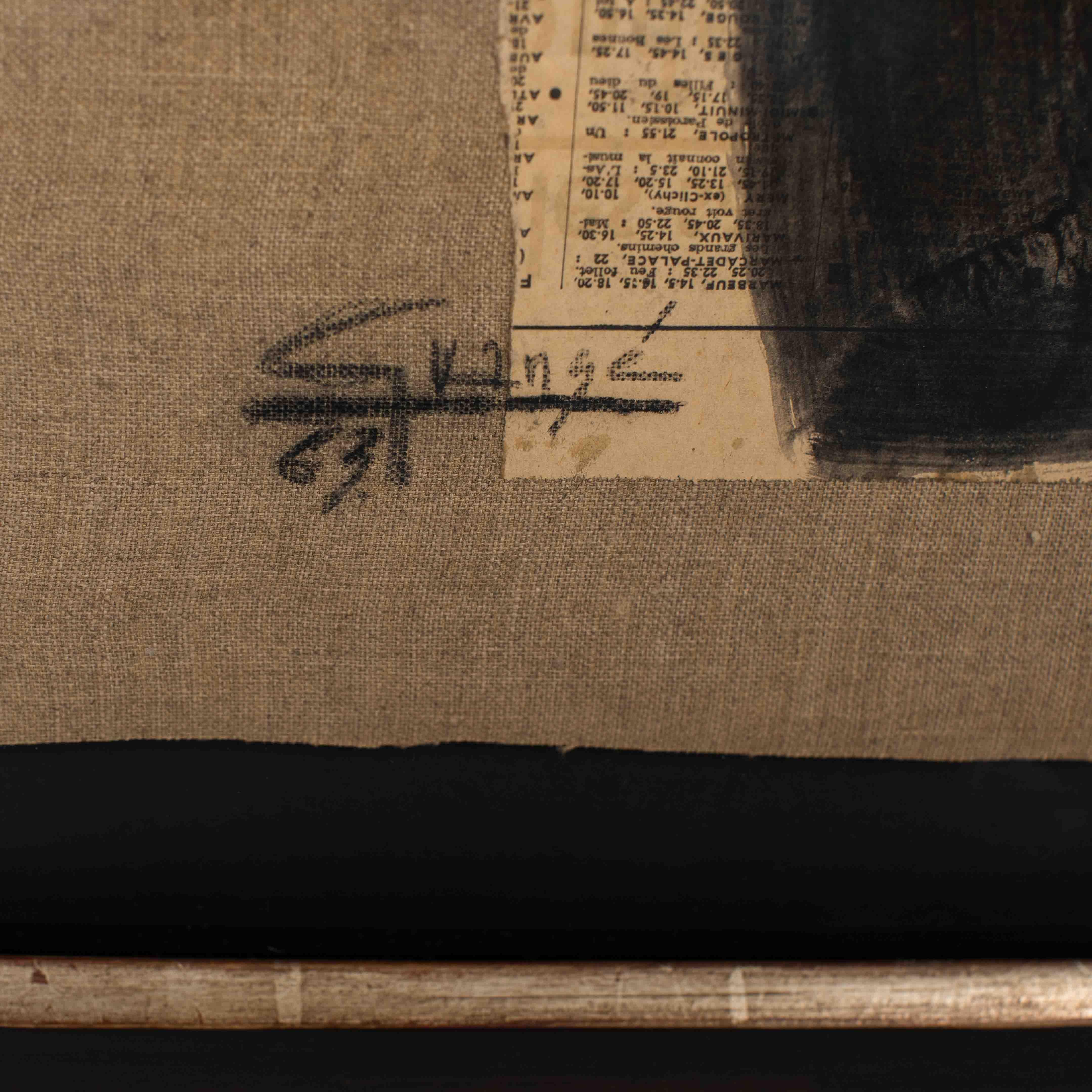 Painting of an Abstract Female Body in Oil on Newspaper by Antonio Guansé 1963 In Good Condition For Sale In Salzburg, AT