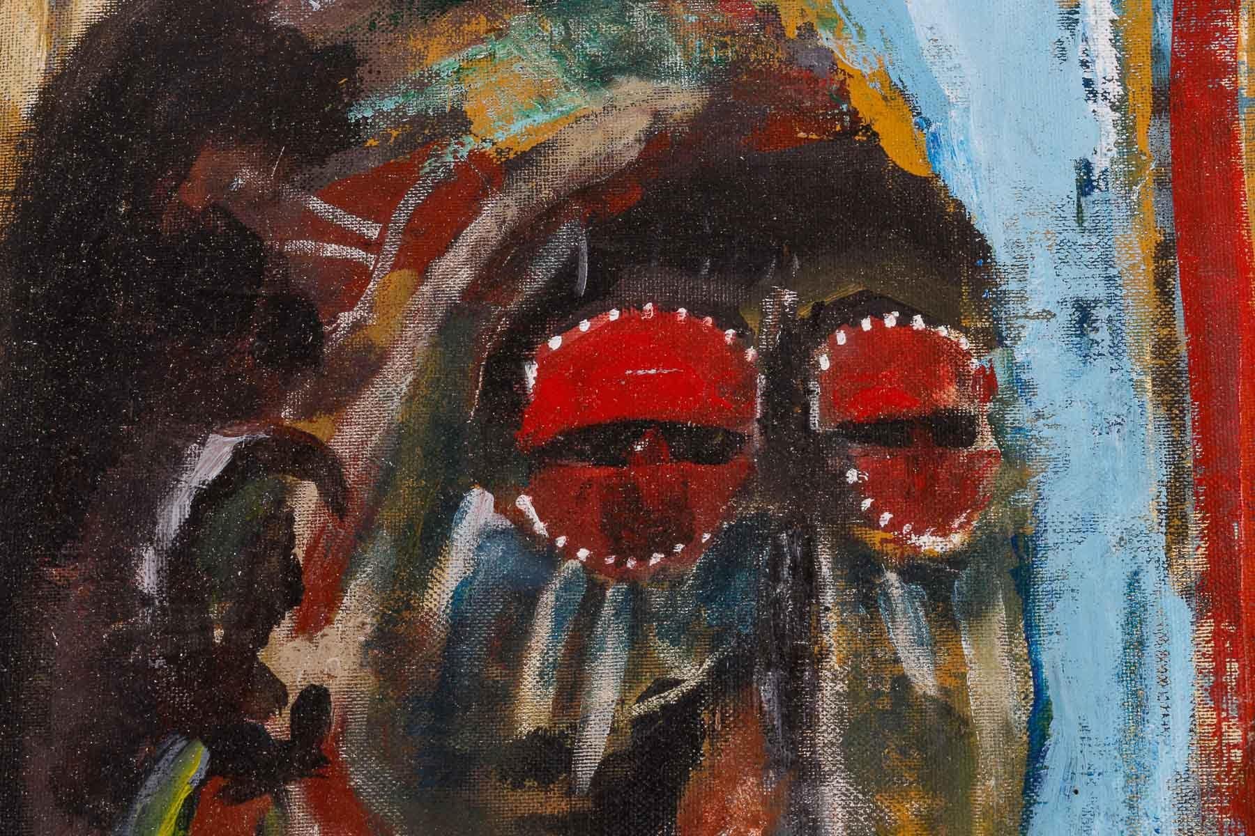 Modern Painting of an African Mask by Yves Farbos. For Sale