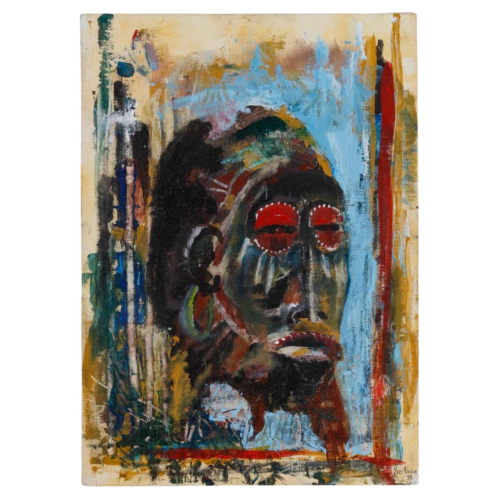 Painting of an African Mask by Yves Farbos. For Sale