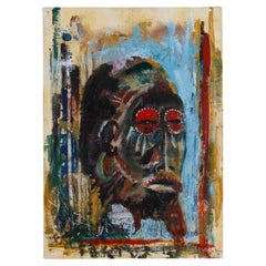 Vintage Painting of an African Mask by Yves Farbos.