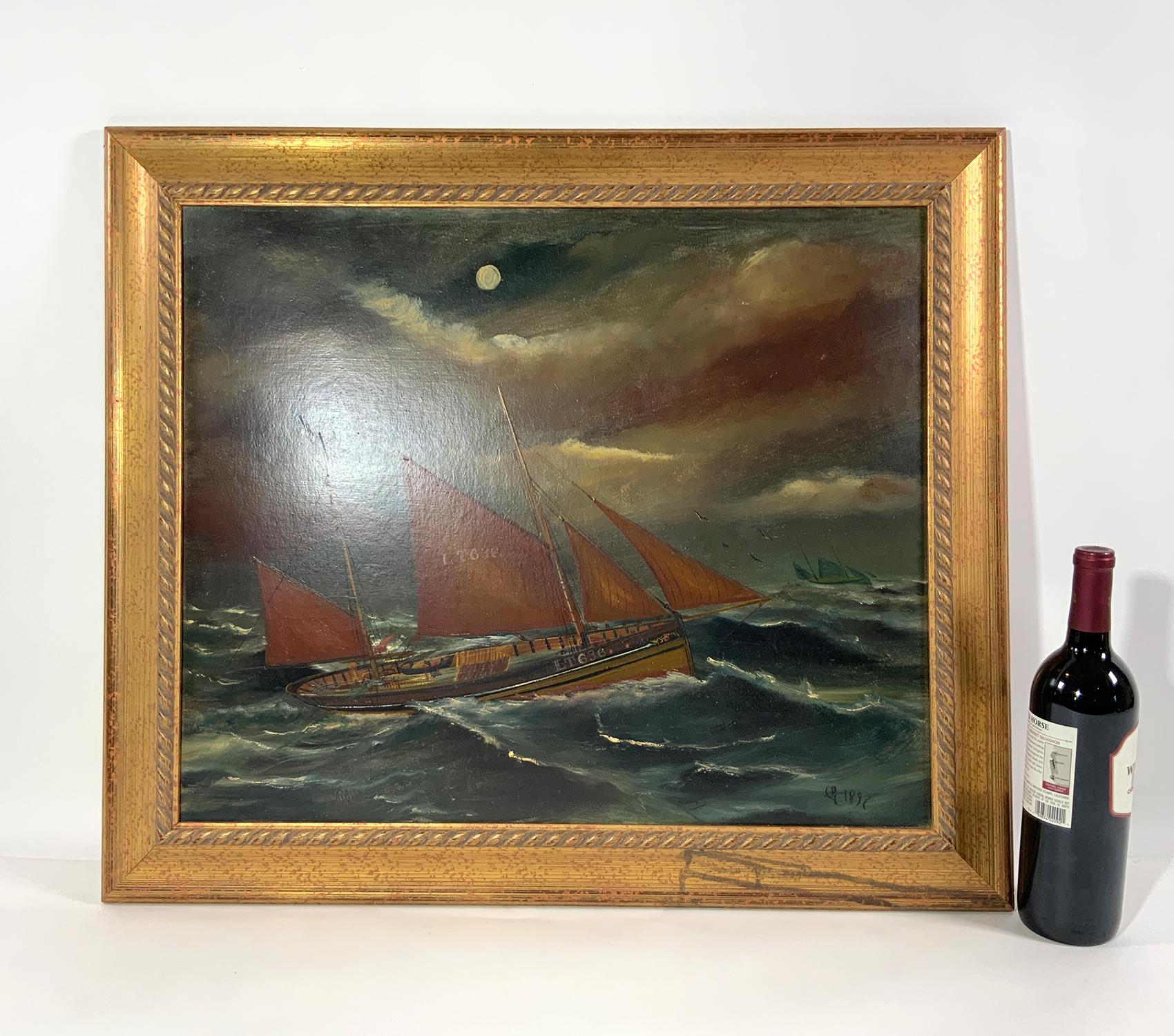 Painting of an English Fishing Trawler In Good Condition For Sale In Norwell, MA