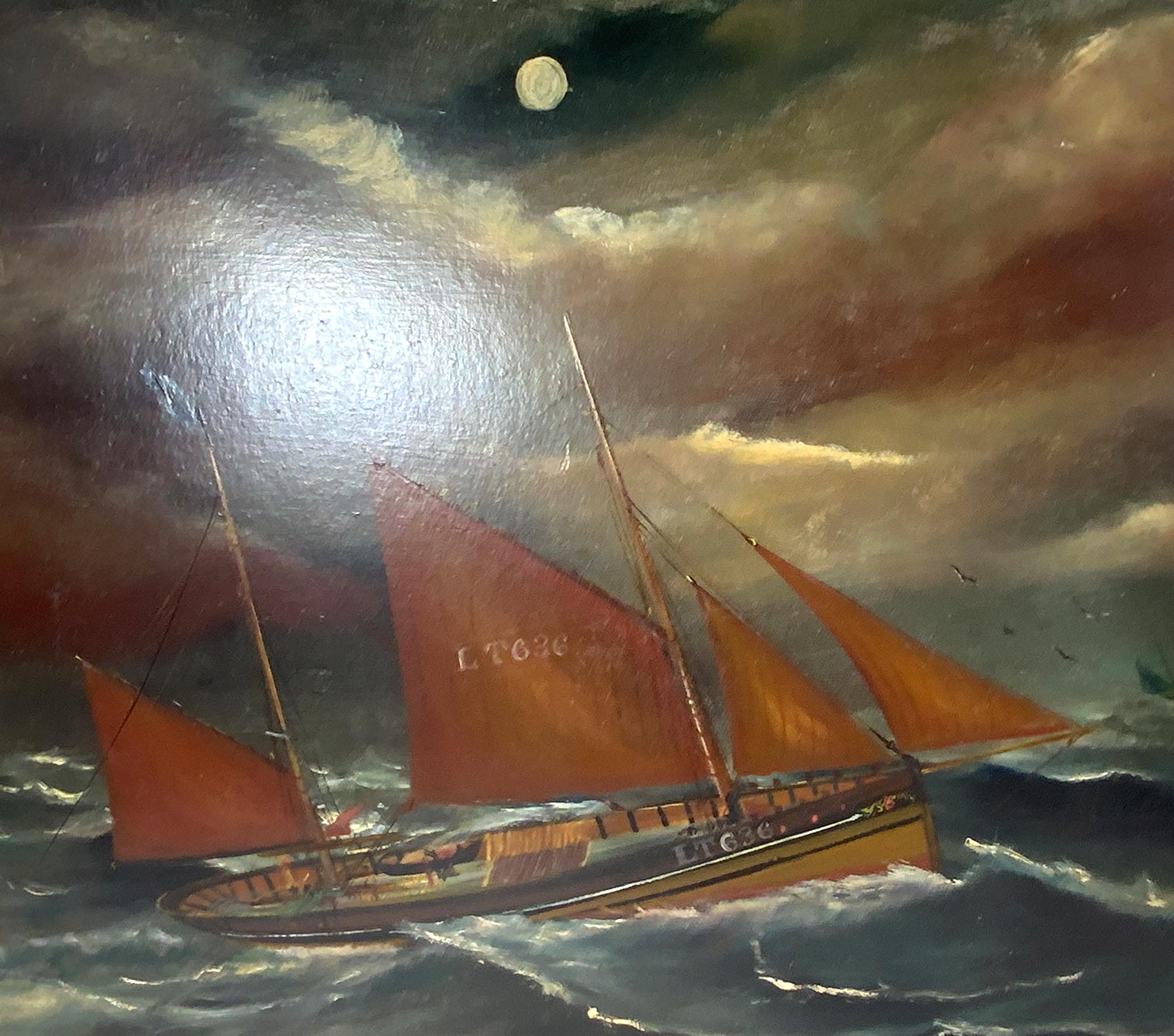 Canvas Painting of an English Fishing Trawler For Sale