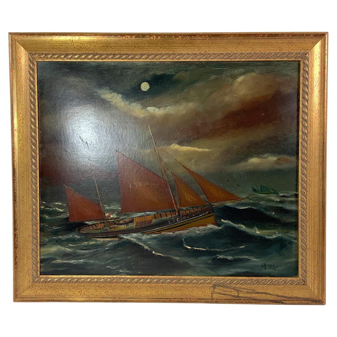 Painting of an English Fishing Trawler For Sale