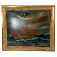 Antique Painting of an English Fishing Trawler
