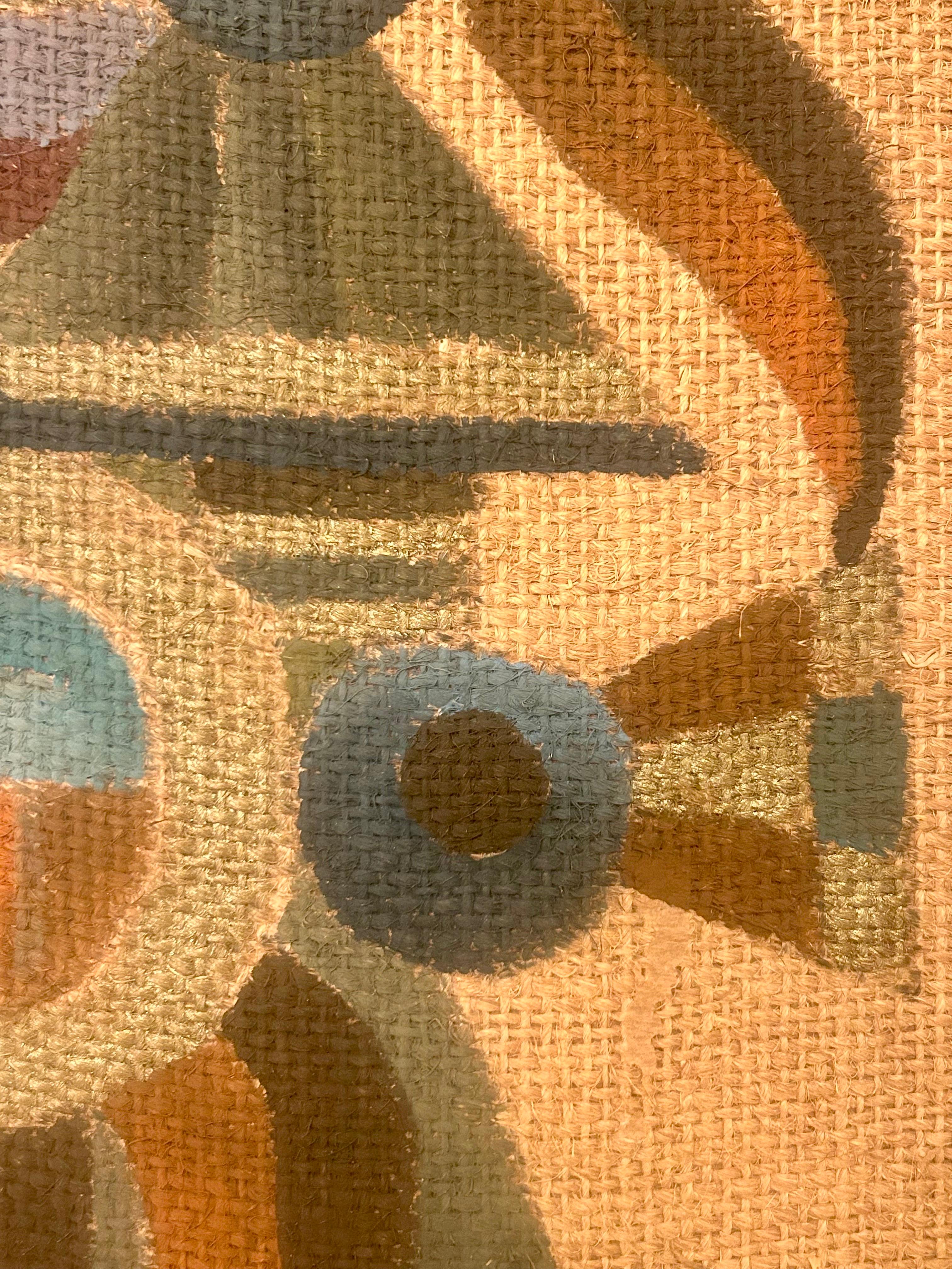 1917 - 1983
Mexican modern art.
Jose Maria de Servin was a prolific artist and teacher.
His works of art and murals are in collections throughout the world.
This piece is a fine example of his aesthetic.
It's hand painted on burlap in the original