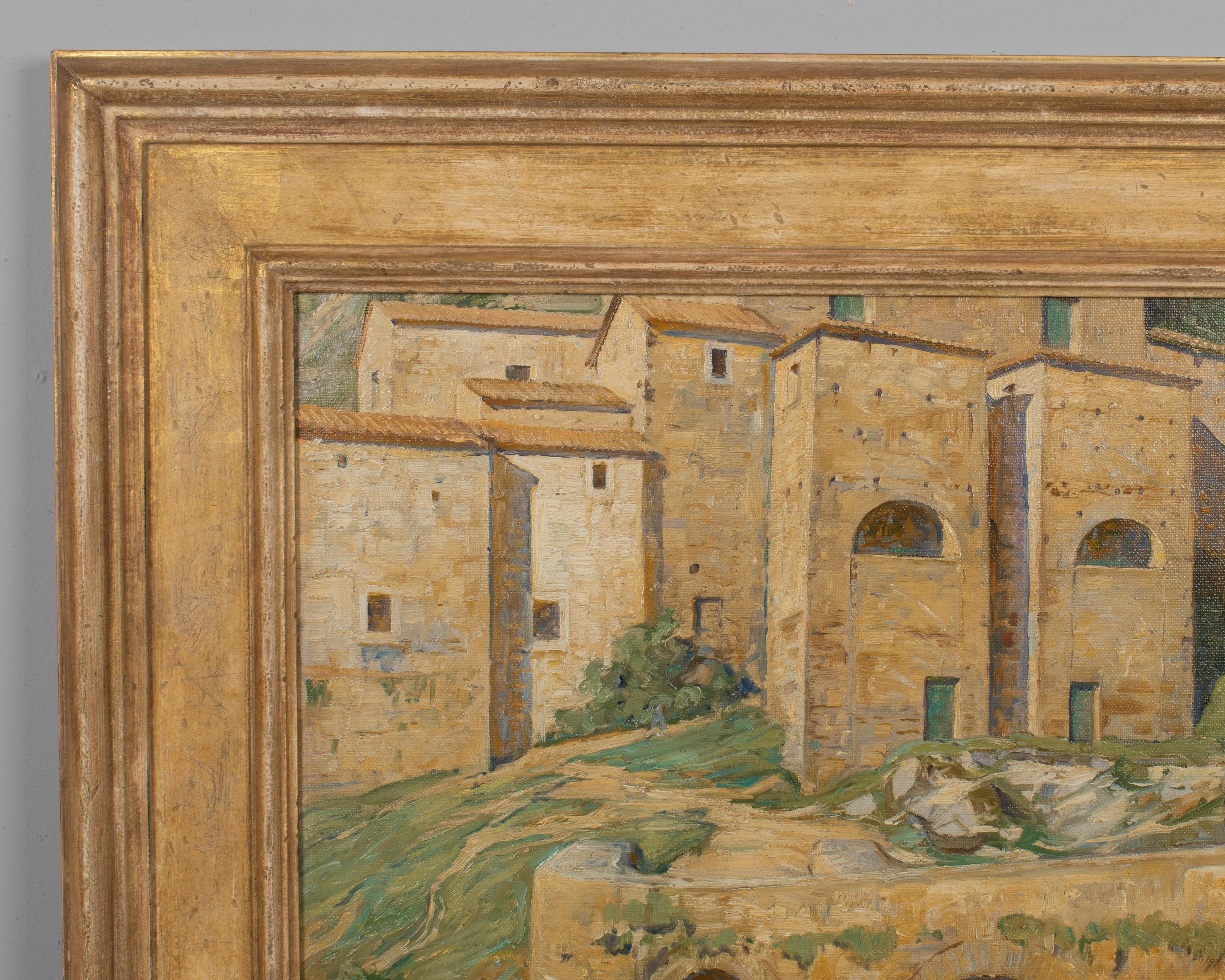 Dipinto a mano Pittura di Ponte sul fiume Aniene, Vicovaro Italia in vendita