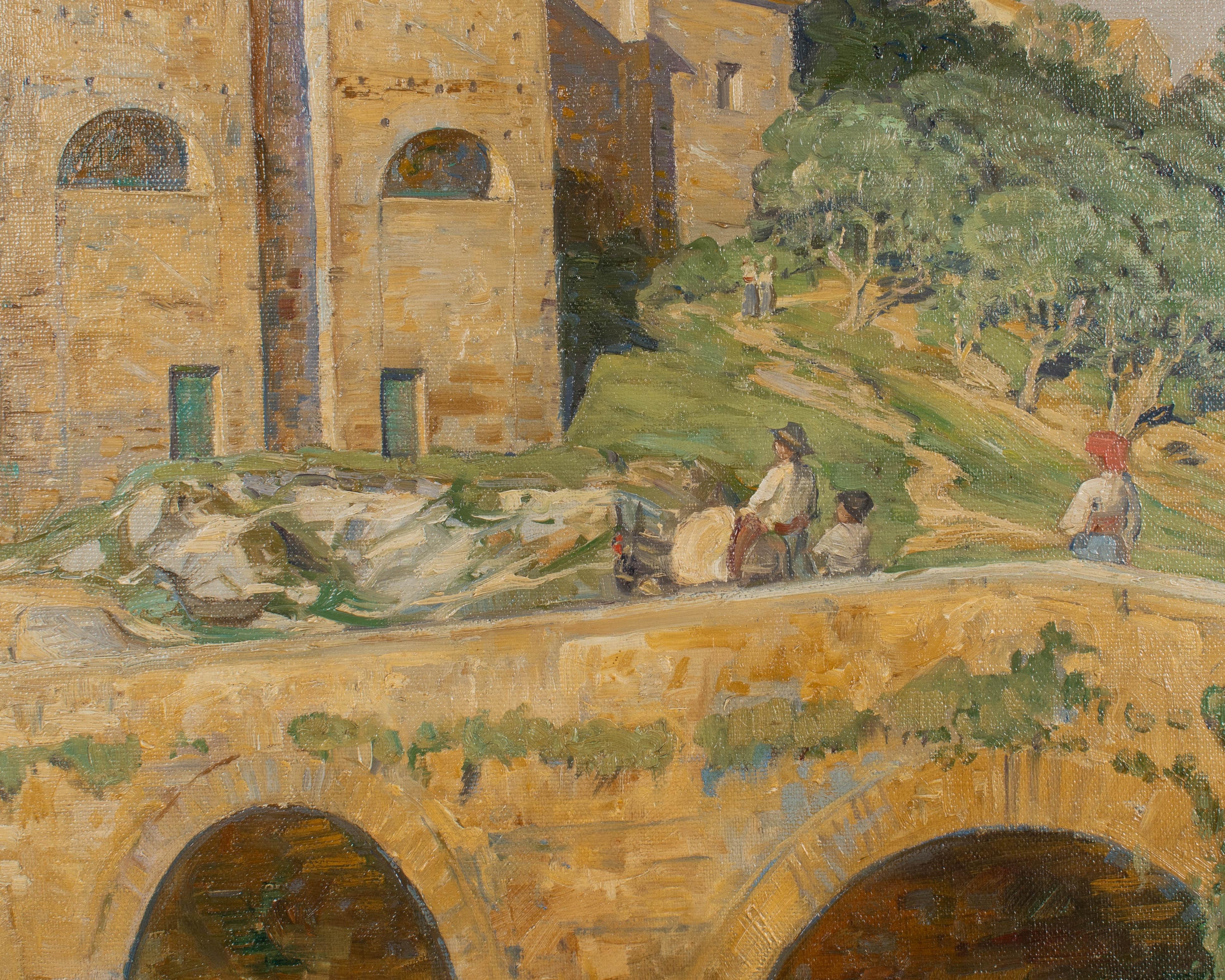 XX secolo Pittura di Ponte sul fiume Aniene, Vicovaro Italia in vendita