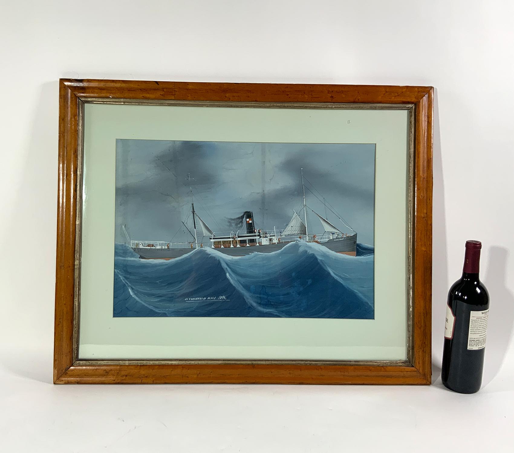 American Painting of British Steamship S.S.Thornaby For Sale