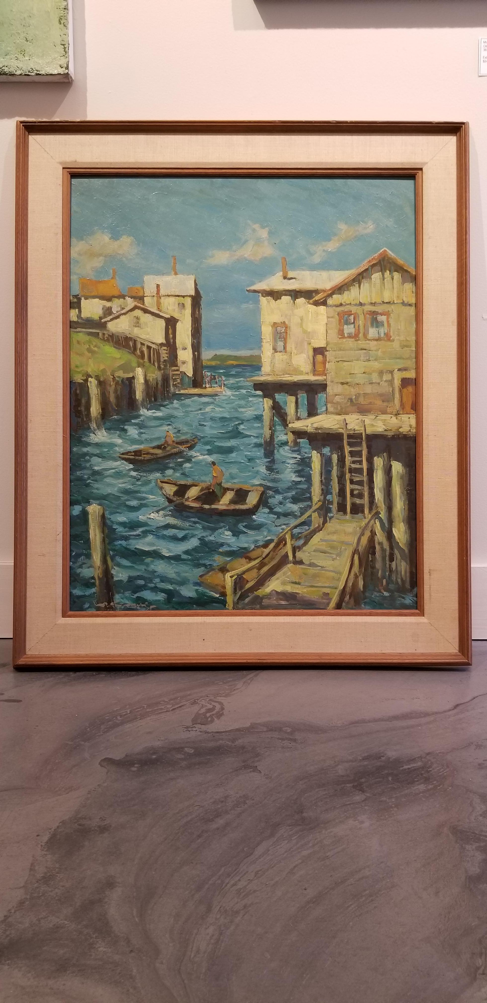 Painting of Cannery Row, Monterey by Fred Korburg For Sale 5