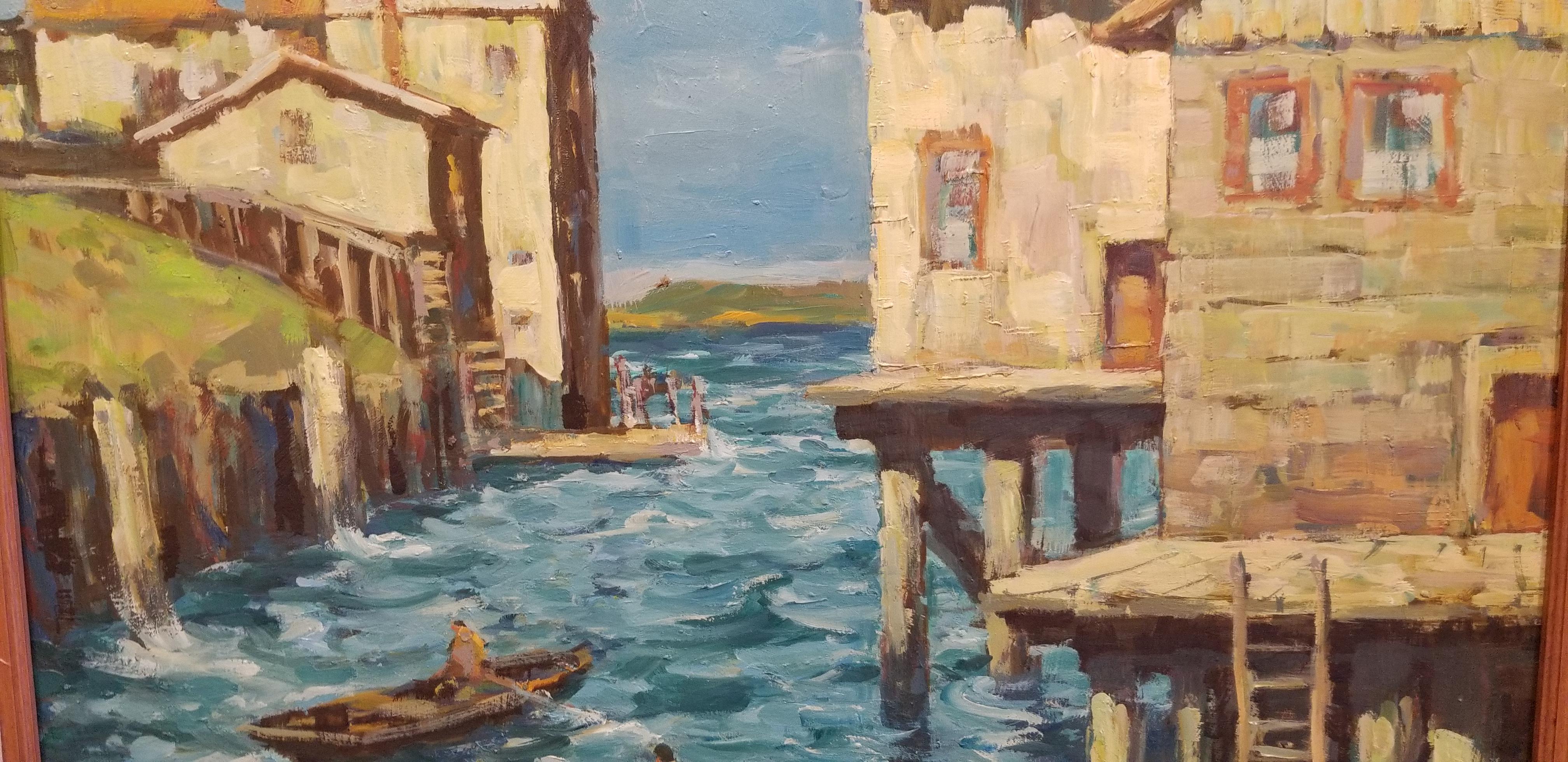 American Painting of Cannery Row, Monterey by Fred Korburg For Sale