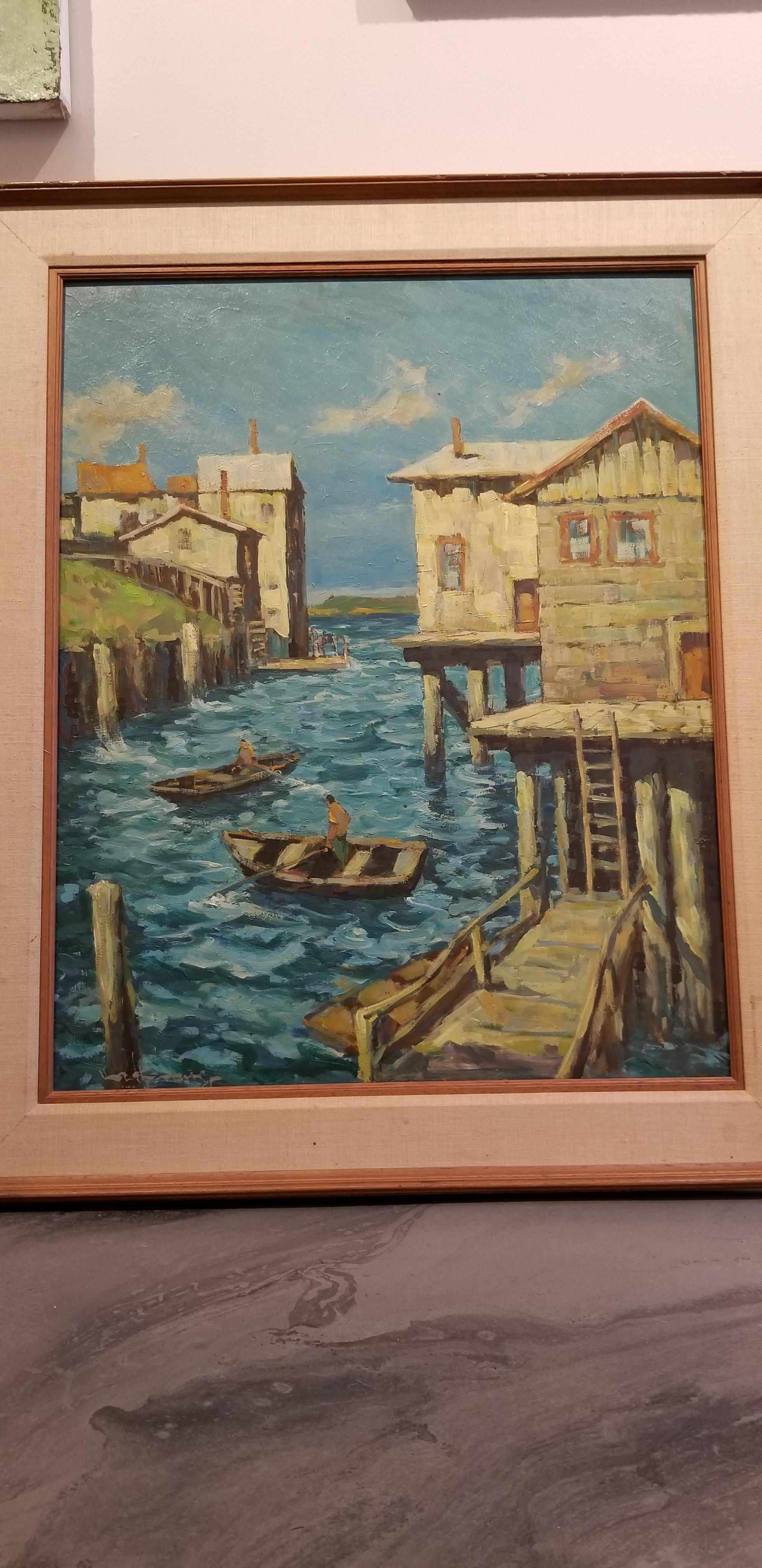 20th Century Painting of Cannery Row, Monterey by Fred Korburg For Sale