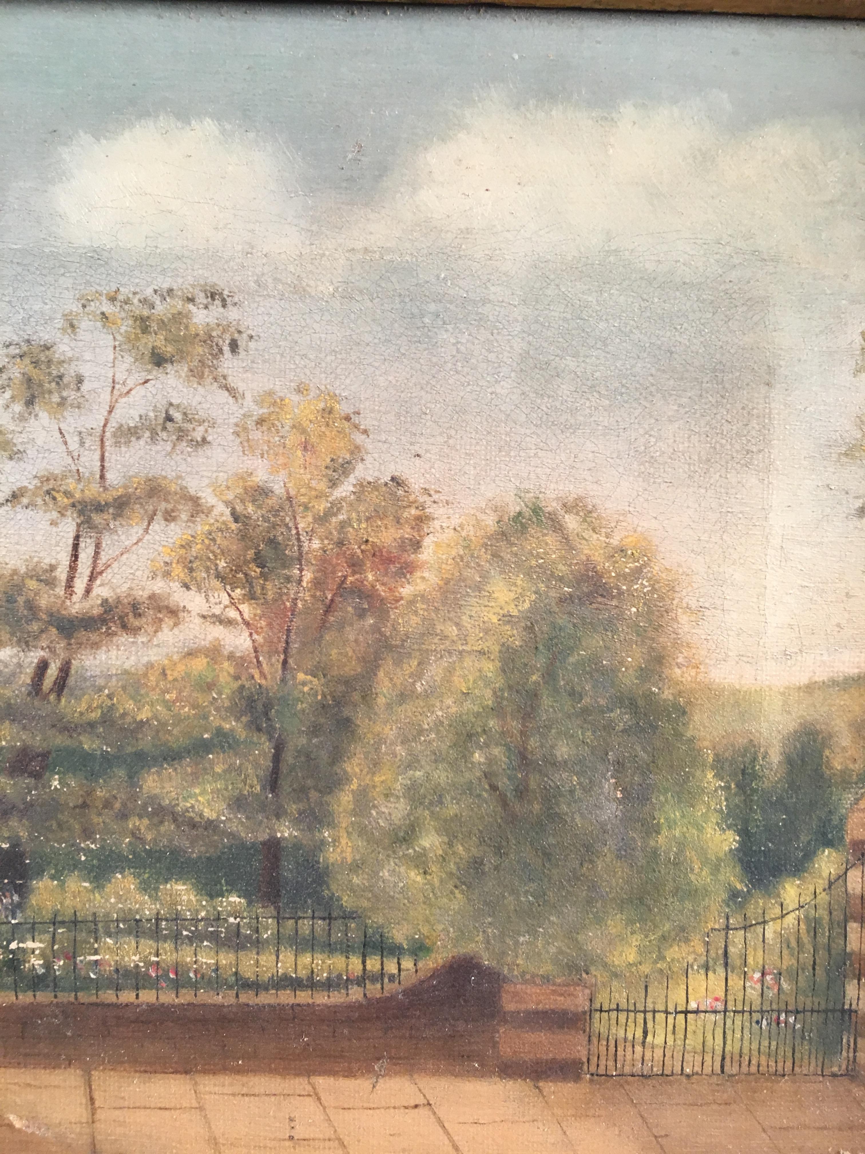 Painting of Church Wall and Garden, French, 19th Century In Good Condition In Doylestown, PA