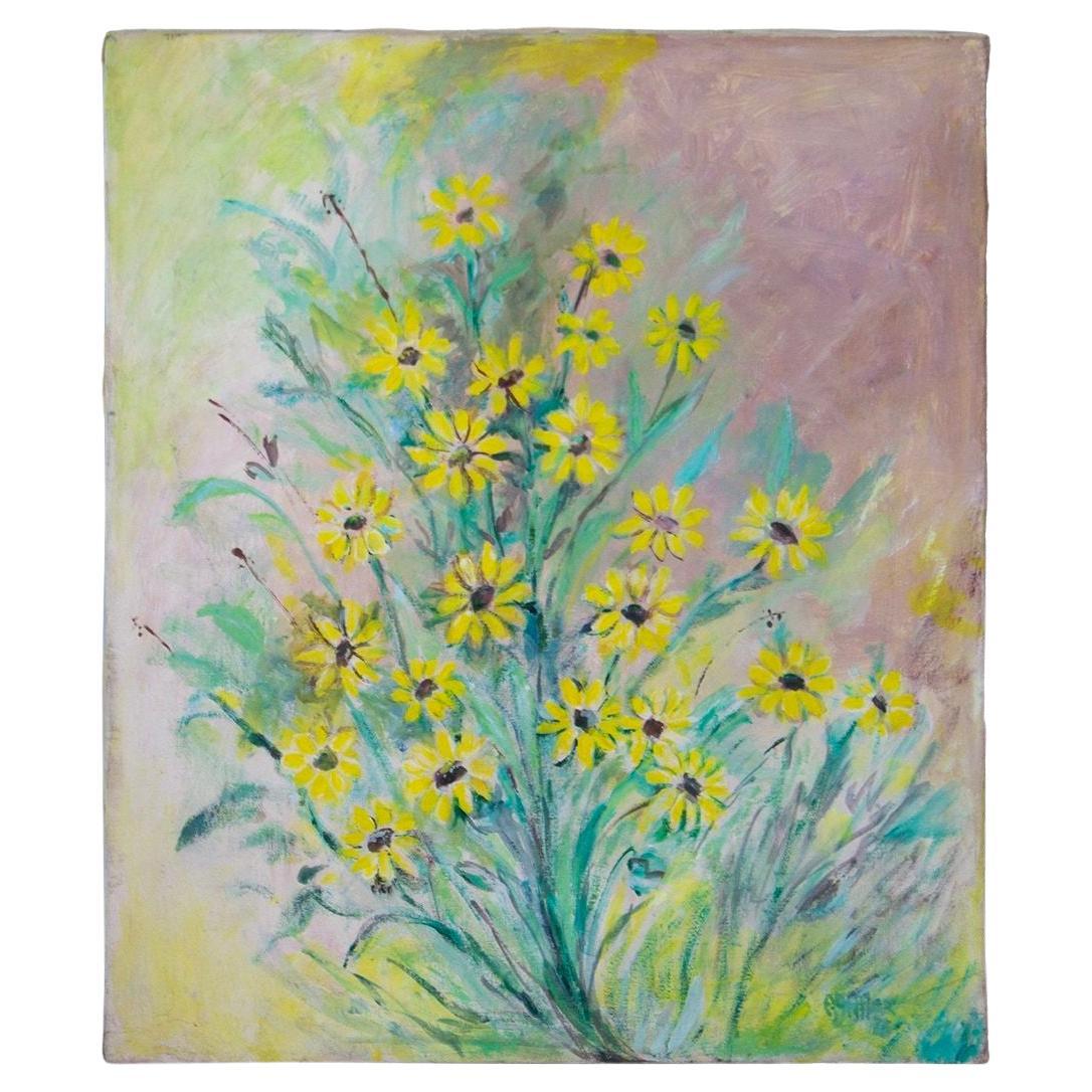 Painting of Daisies or Black Eyed Susans- Floral Bouquet 20" x 24" For Sale