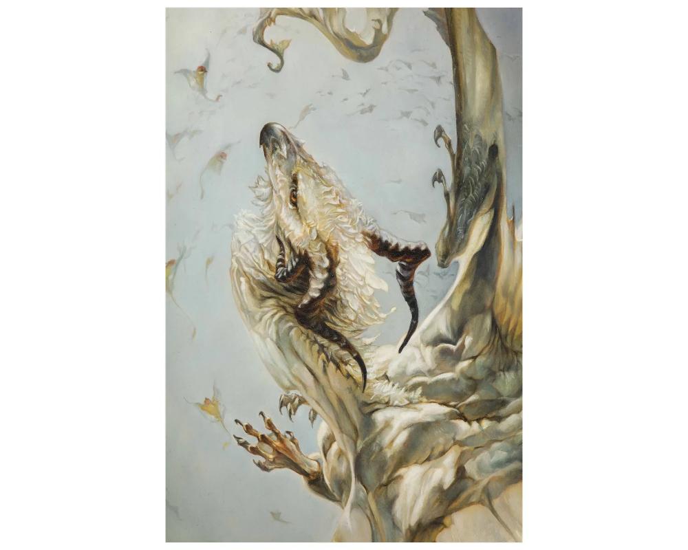 North American Painting of Dragon Etherium Original Oil on Board, Signed Heather Theurer For Sale