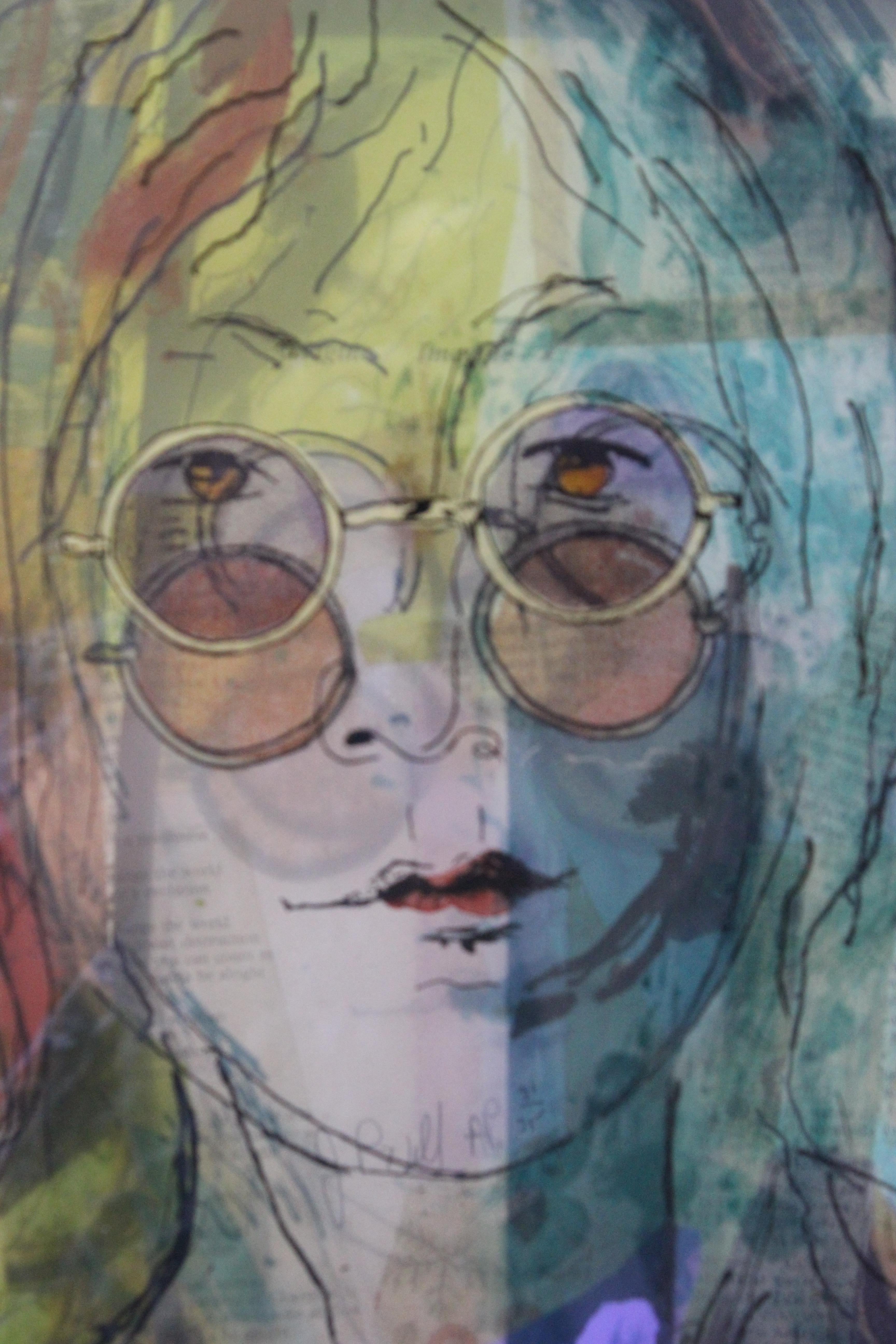 Painting of John Lennon on Glass by Jean Pierre Weill For Sale 3