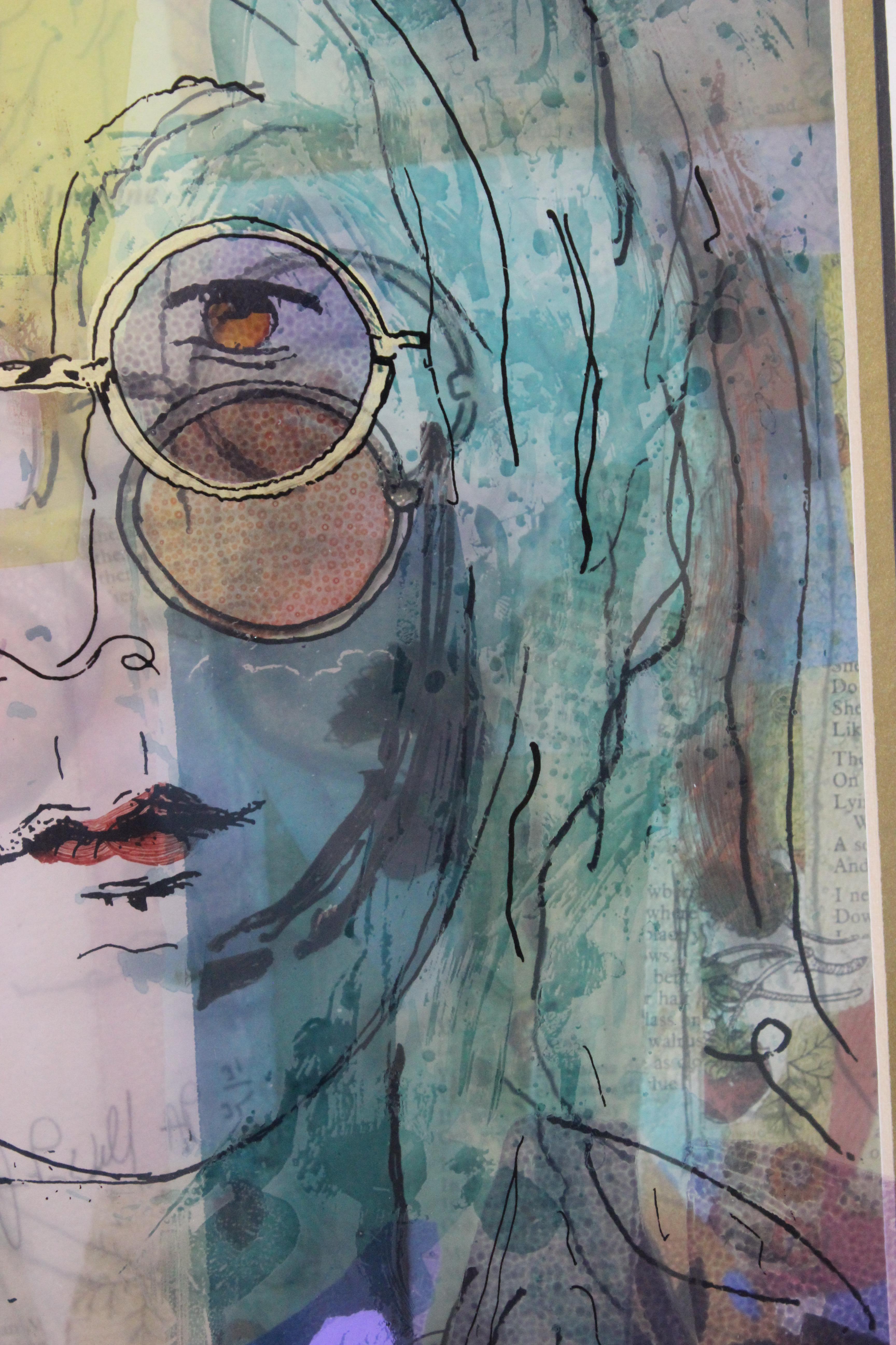 Painting of John Lennon on Glass by Jean Pierre Weill In Good Condition For Sale In West Palm Beach, FL