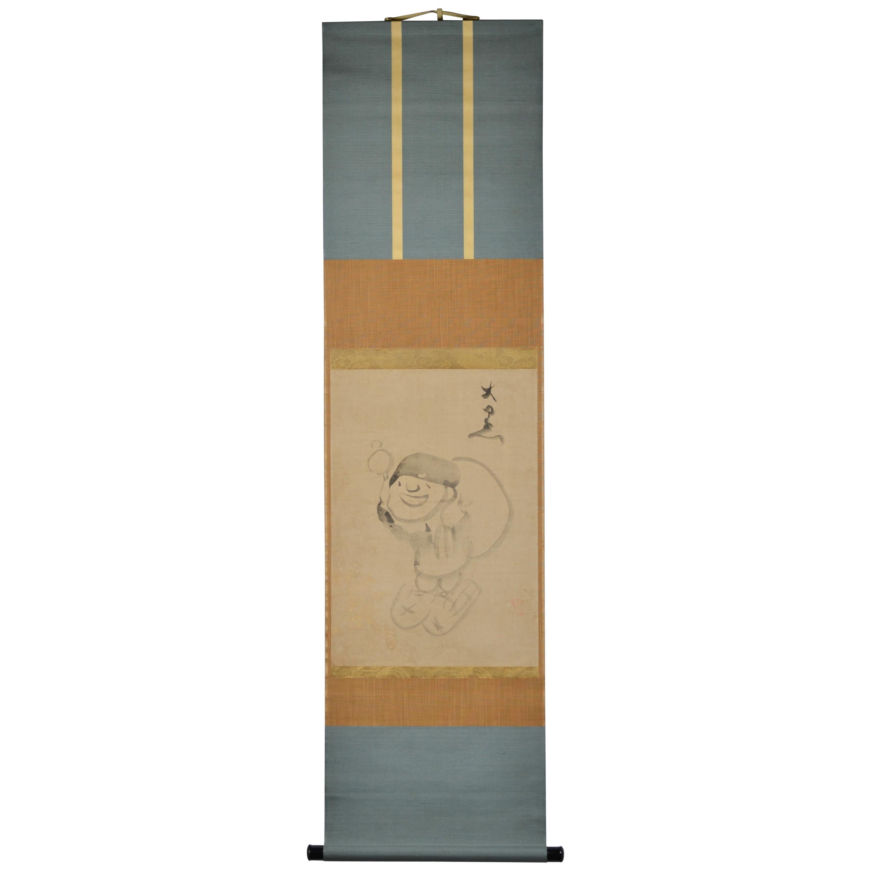 Painting of Lucky God Daikoku by Famous Zen Master Sengai Gibon For Sale