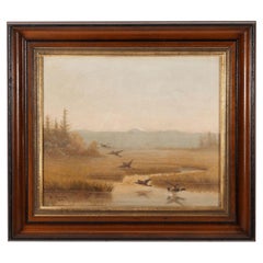 Painting of Mallard Ducks and Landscape by A. Richter, 1916