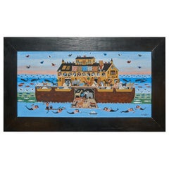 Painting of Noah's Ark and Mermaids, Signed Rosebee, 2000