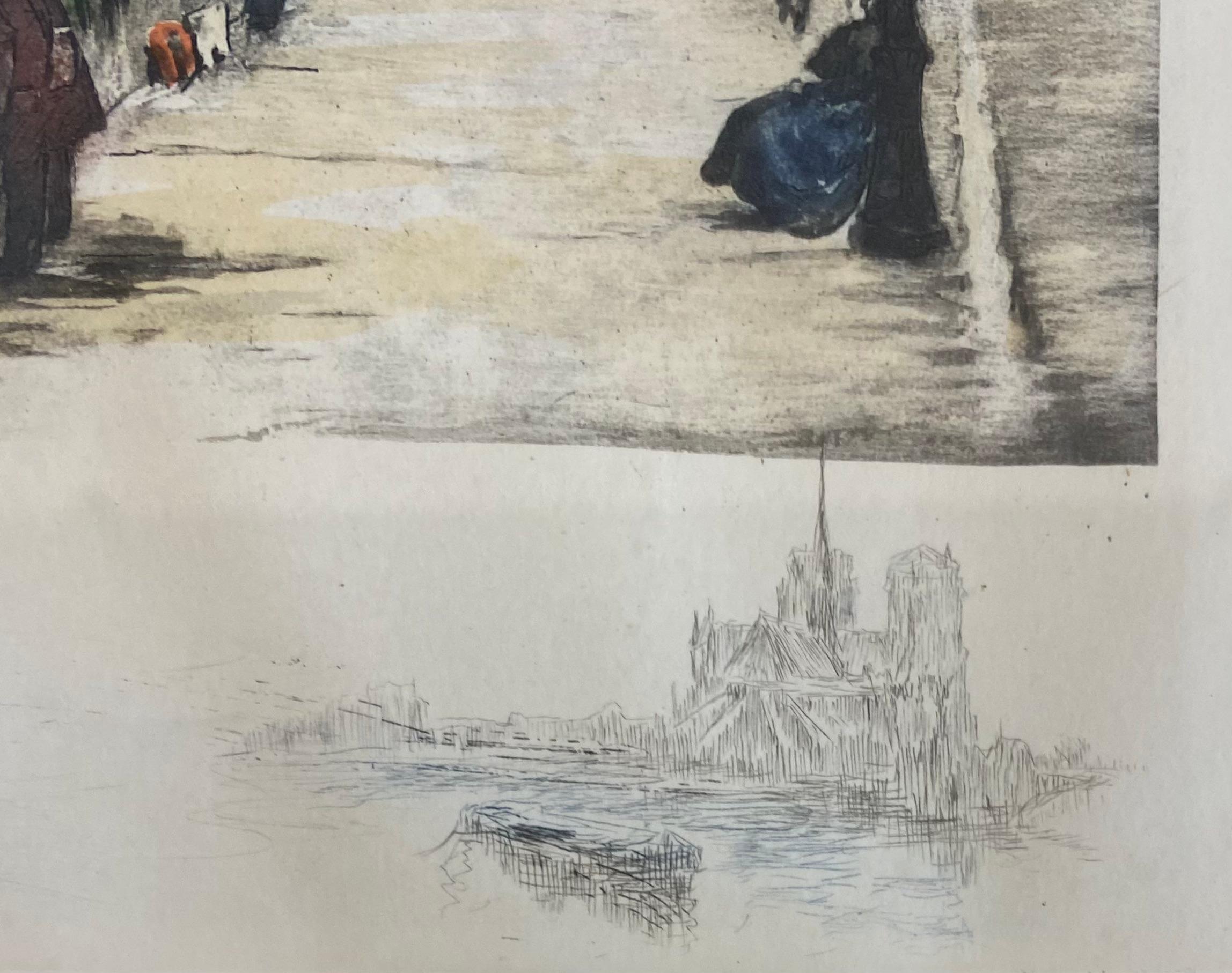 Pintura de la Catedral de Notre Dame de Henri Le Riche Dorado en venta