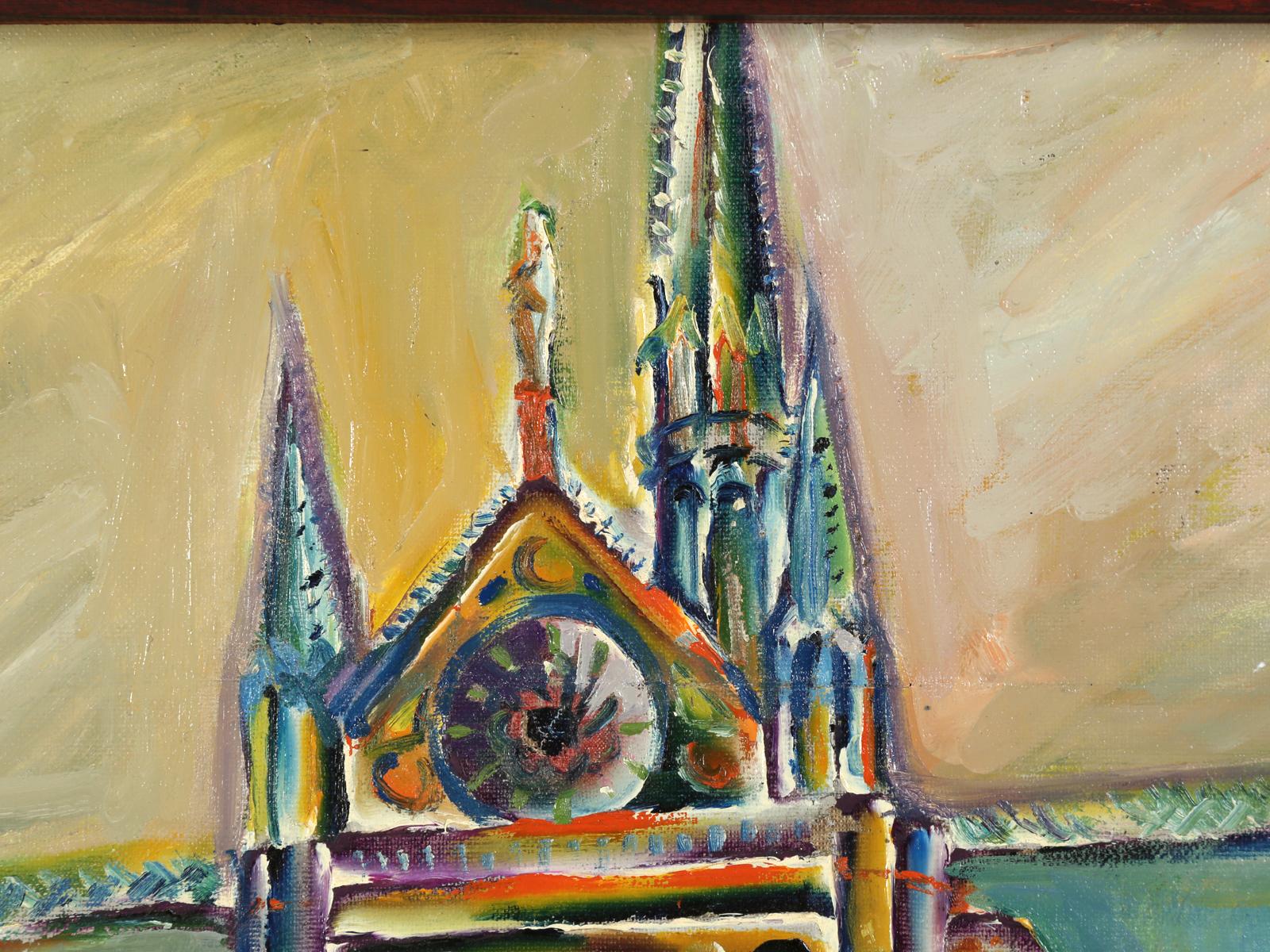 Painting of Notre-Dame Cathedral Paris, Attributed to Roland David In Good Condition In Chicago, IL