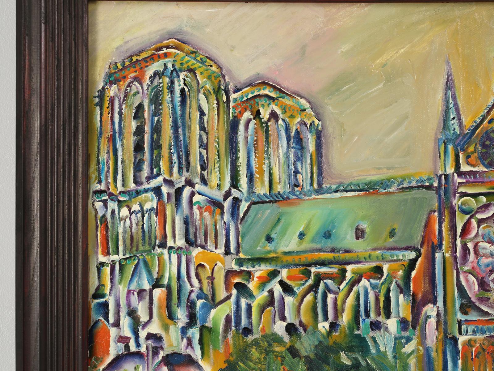 Mid-20th Century Painting of Notre-Dame Cathedral Paris, Attributed to Roland David