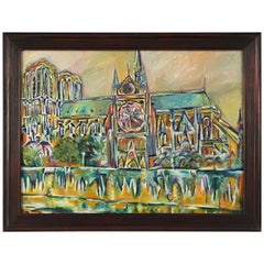 Painting of Notre-Dame Cathedral Paris, Attributed to Roland David