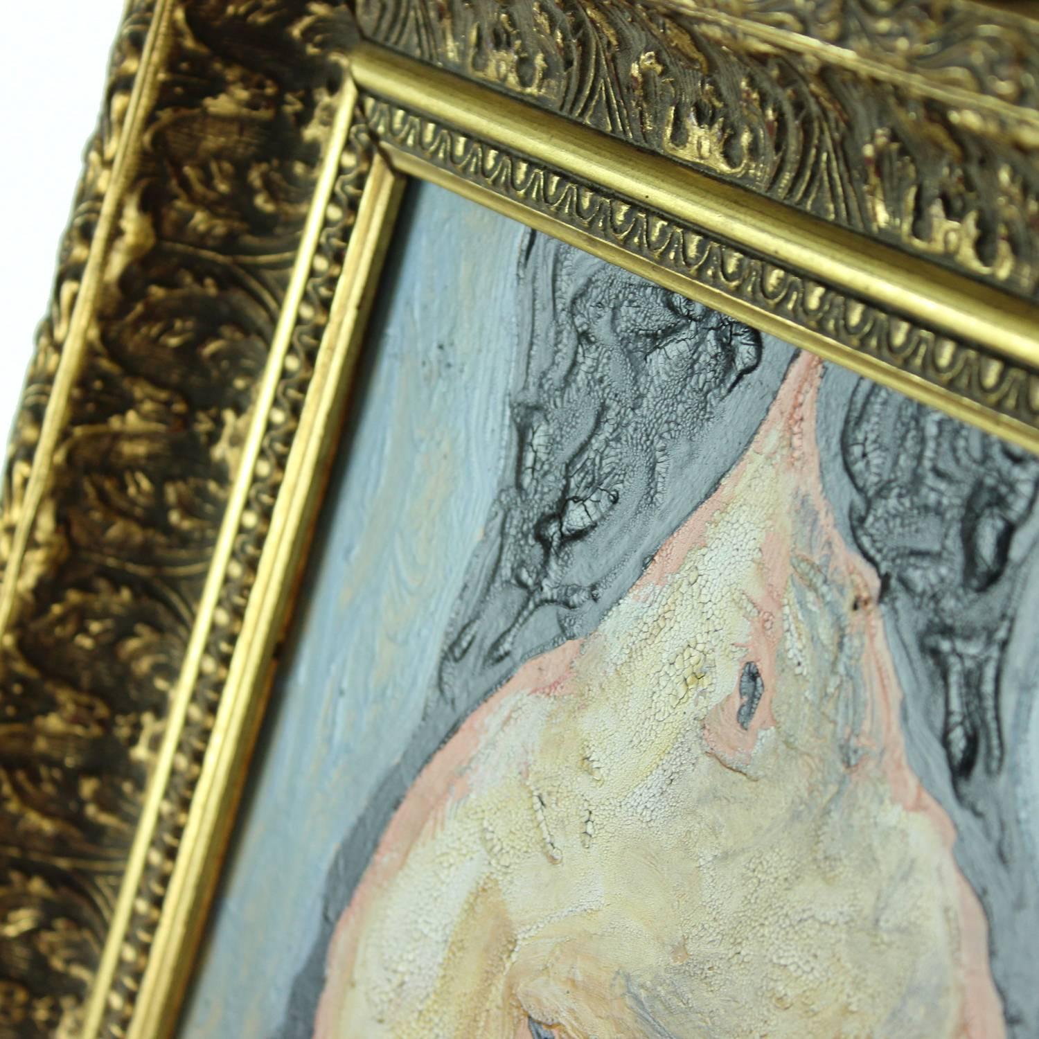 Wood Painting of Nude Woman in Original Frame, Unknown Author, Vienna, circa 1920 For Sale