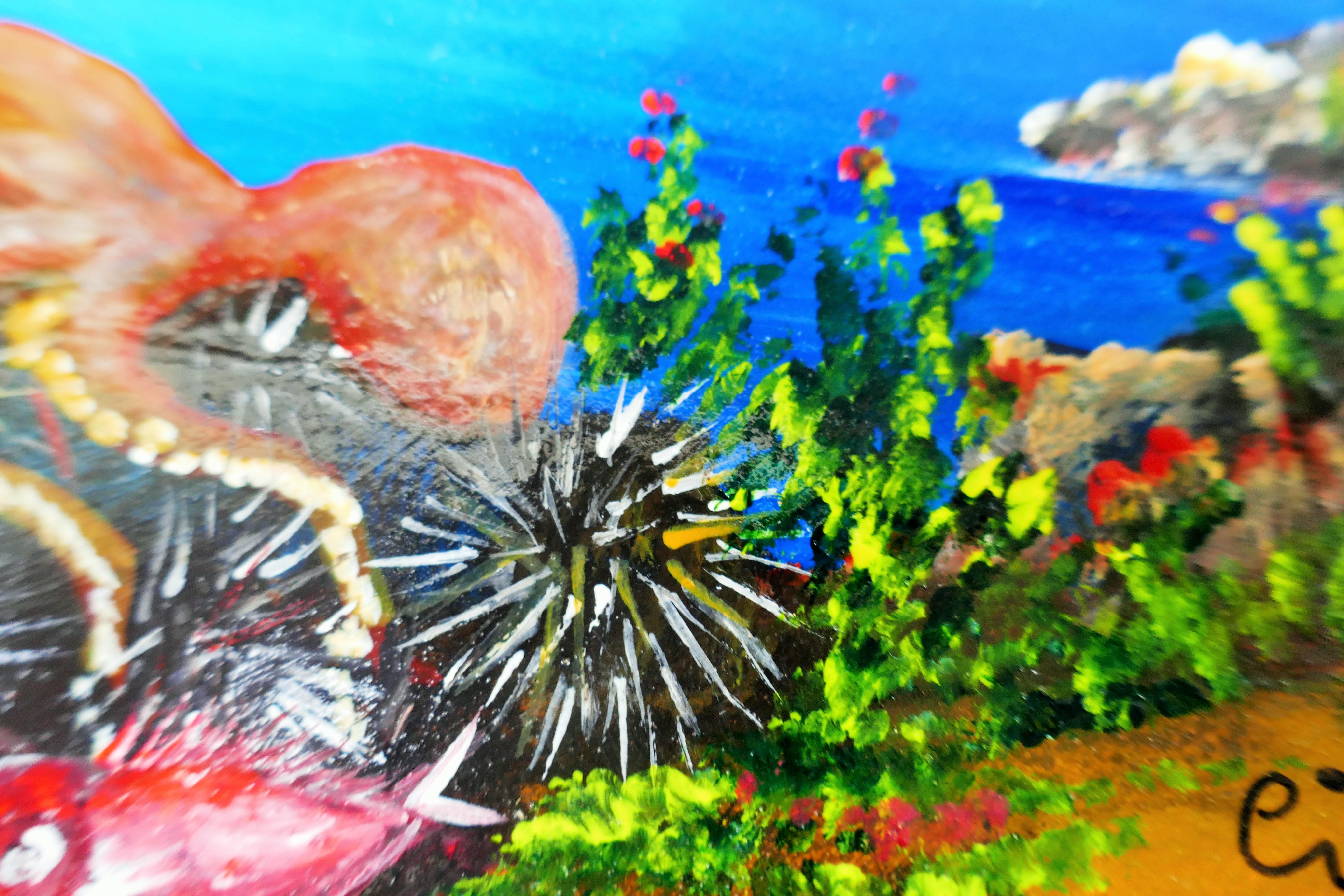 Hand-Painted Painting of Pantelleria on a terracotta plate - Fish For Sale