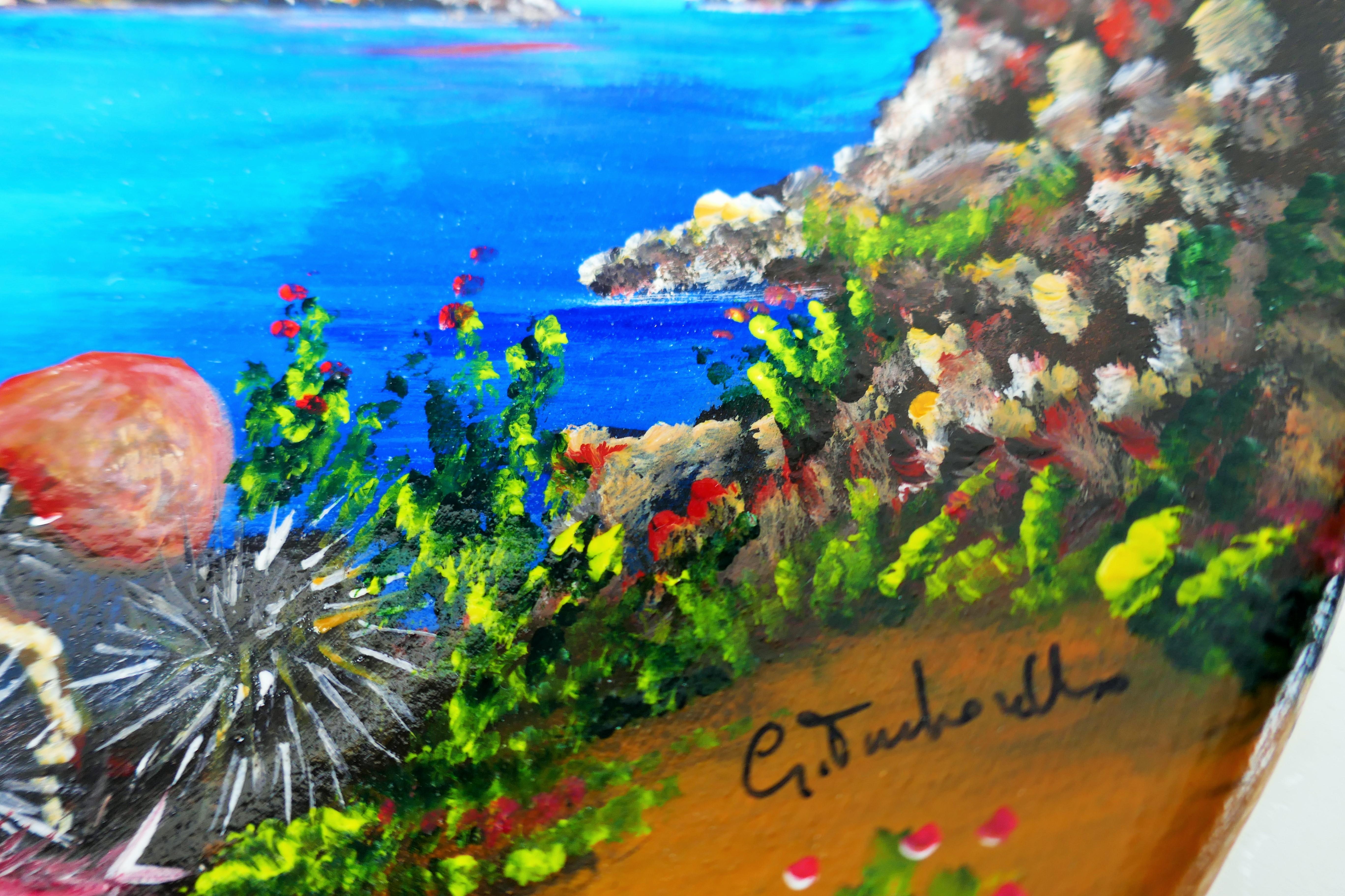 Mid-20th Century Painting of Pantelleria on a terracotta plate - Fish For Sale