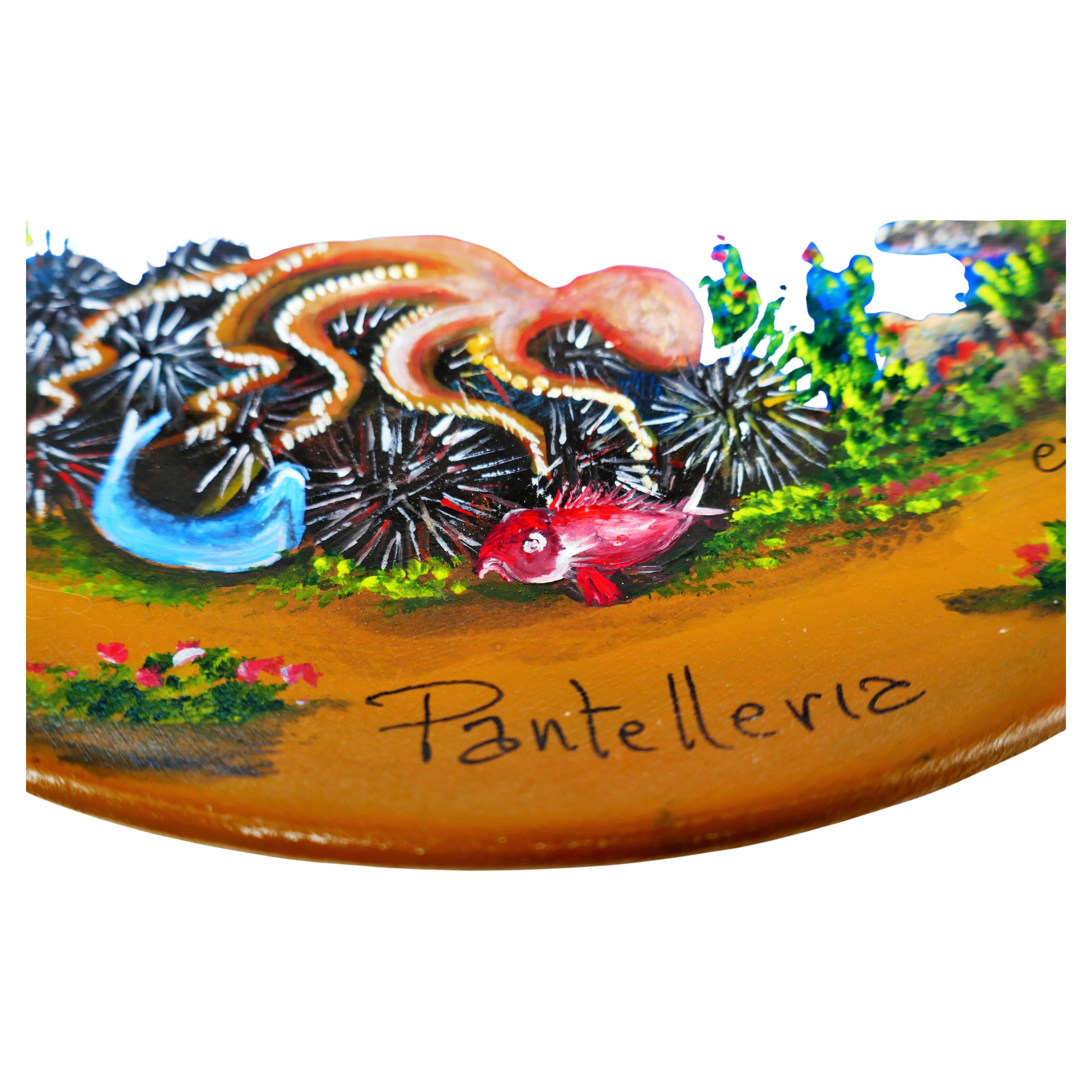 Painting of Pantelleria on a terracotta plate - Fish For Sale 2