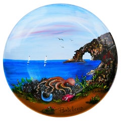 Painting of Pantelleria on a terracotta plate - Fish
