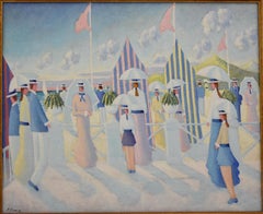 Painting of People on the Beach Promenade Deauville France by Paul Frans